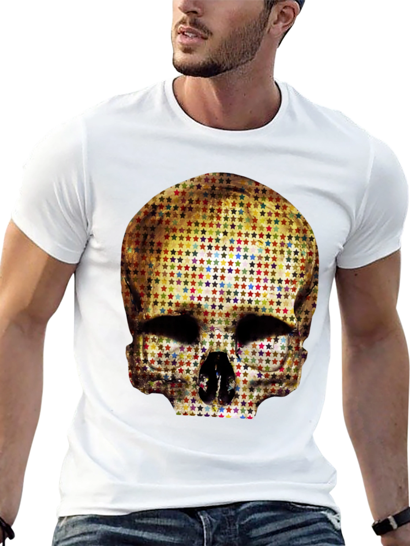 Black Skull Star Pattern Graphic Tee - Black view 13