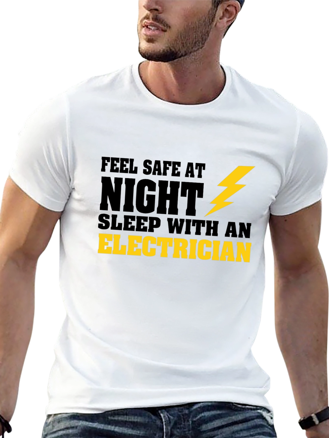 Black Feel Safe Sleep With An Electrician T-Shirt view 13