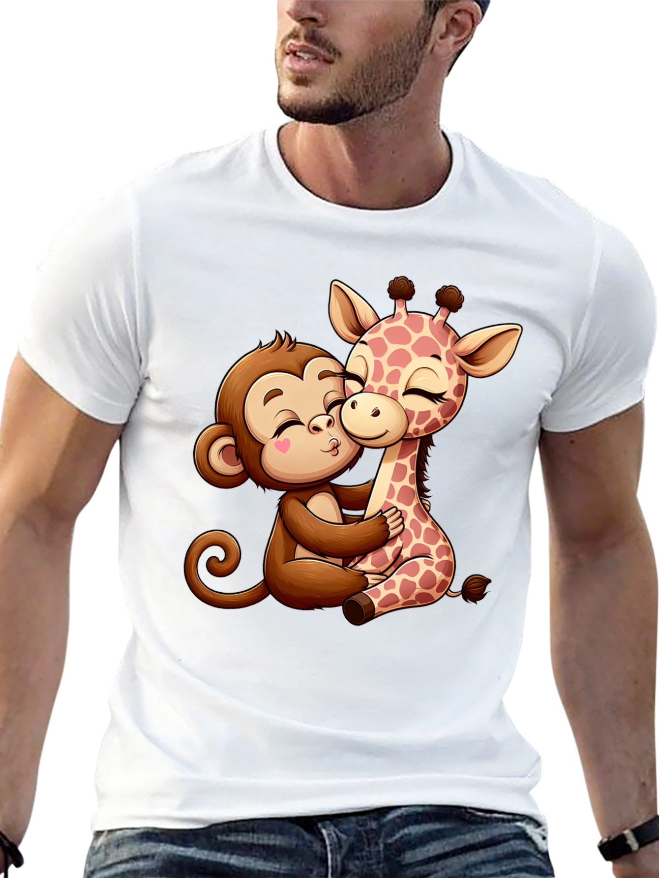 Black Monkey and Giraffe Hug Graphic Tee view 13