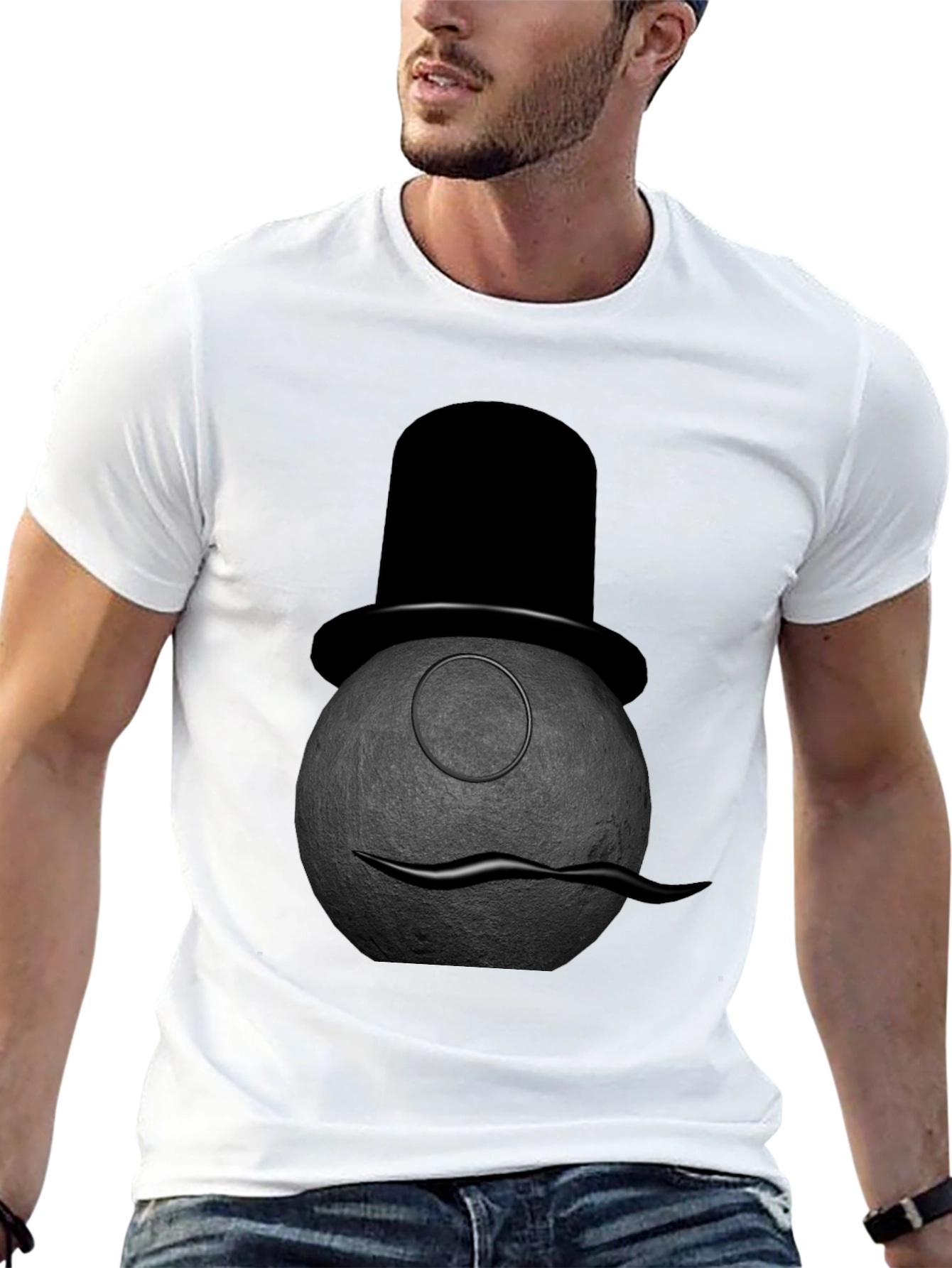 Black Dapper Moon Man Graphic Tee view 13