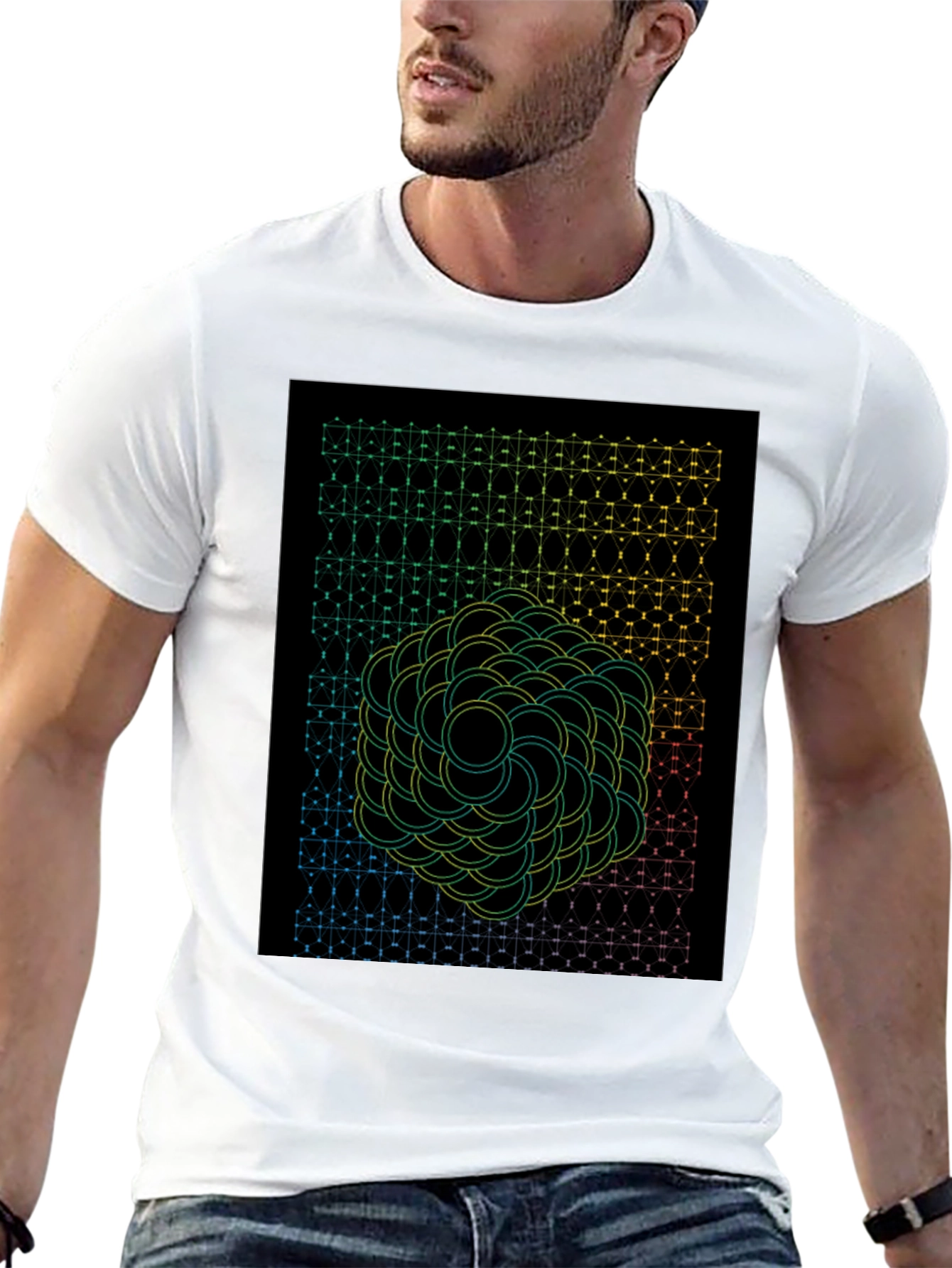 Black Geometric Flower Black T-Shirt view 13