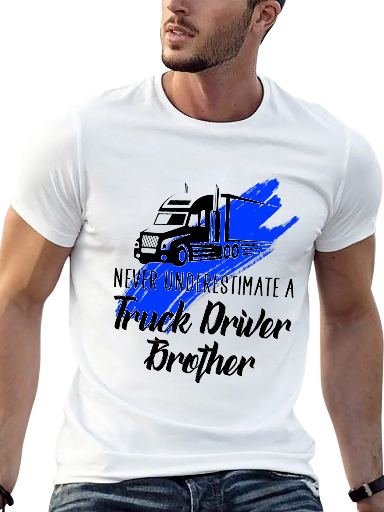 Black Truck Driver Brother Graphic Tee - Black T-Shirt view 13