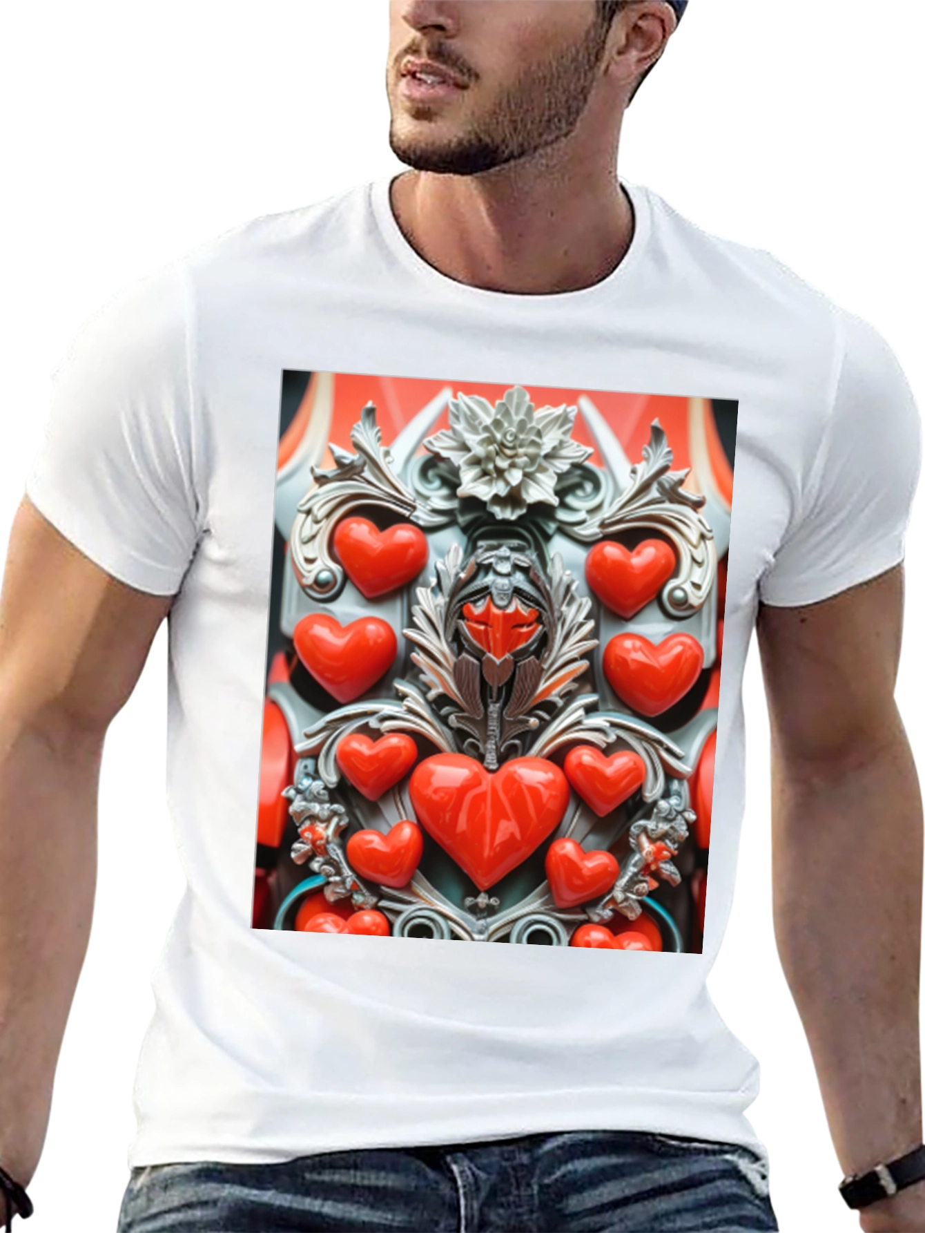 Black Heart Ornate Art Black T-Shirt view 13