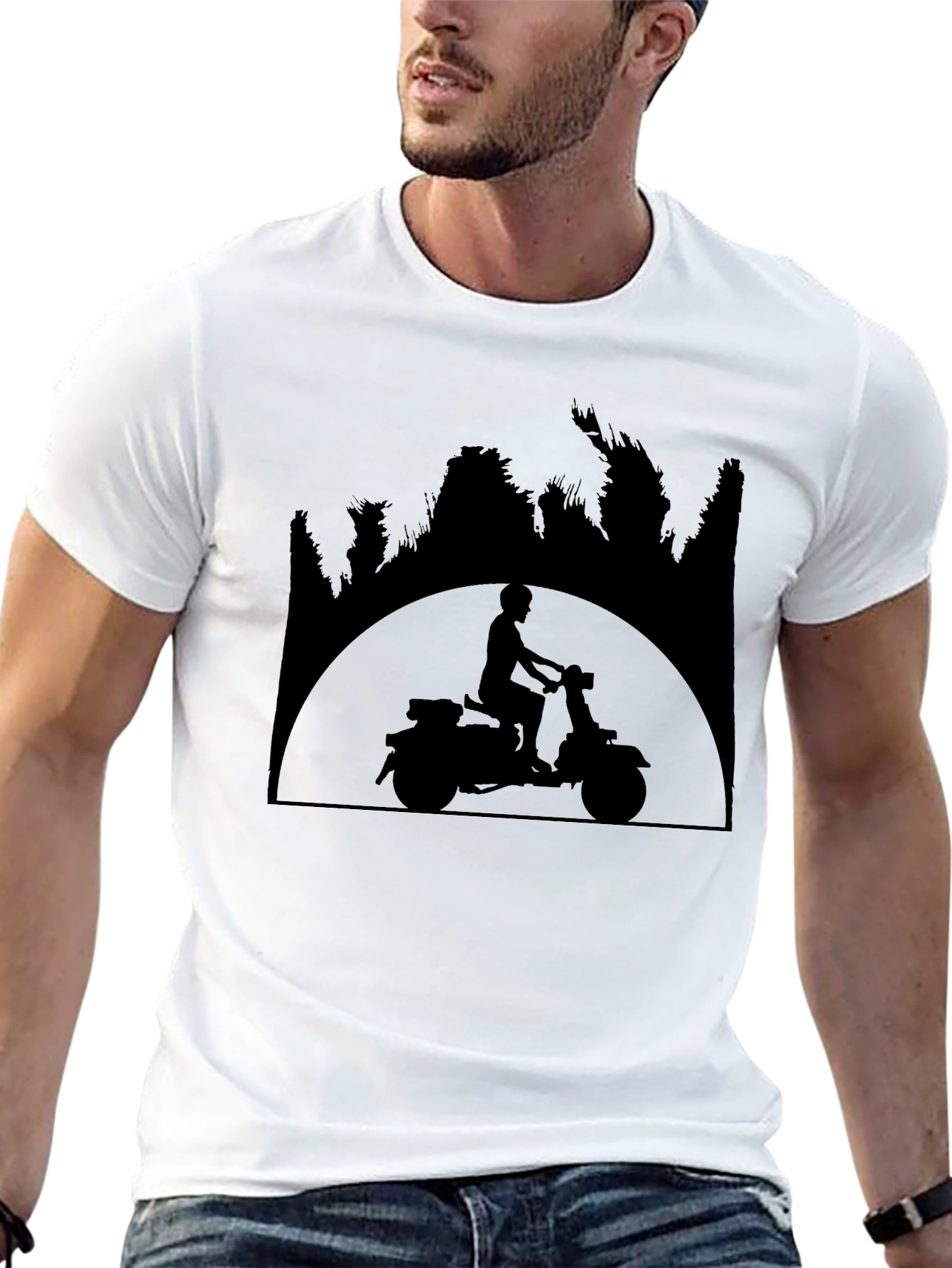 Black Retro Scooter Silhouette Black T-Shirt view 13
