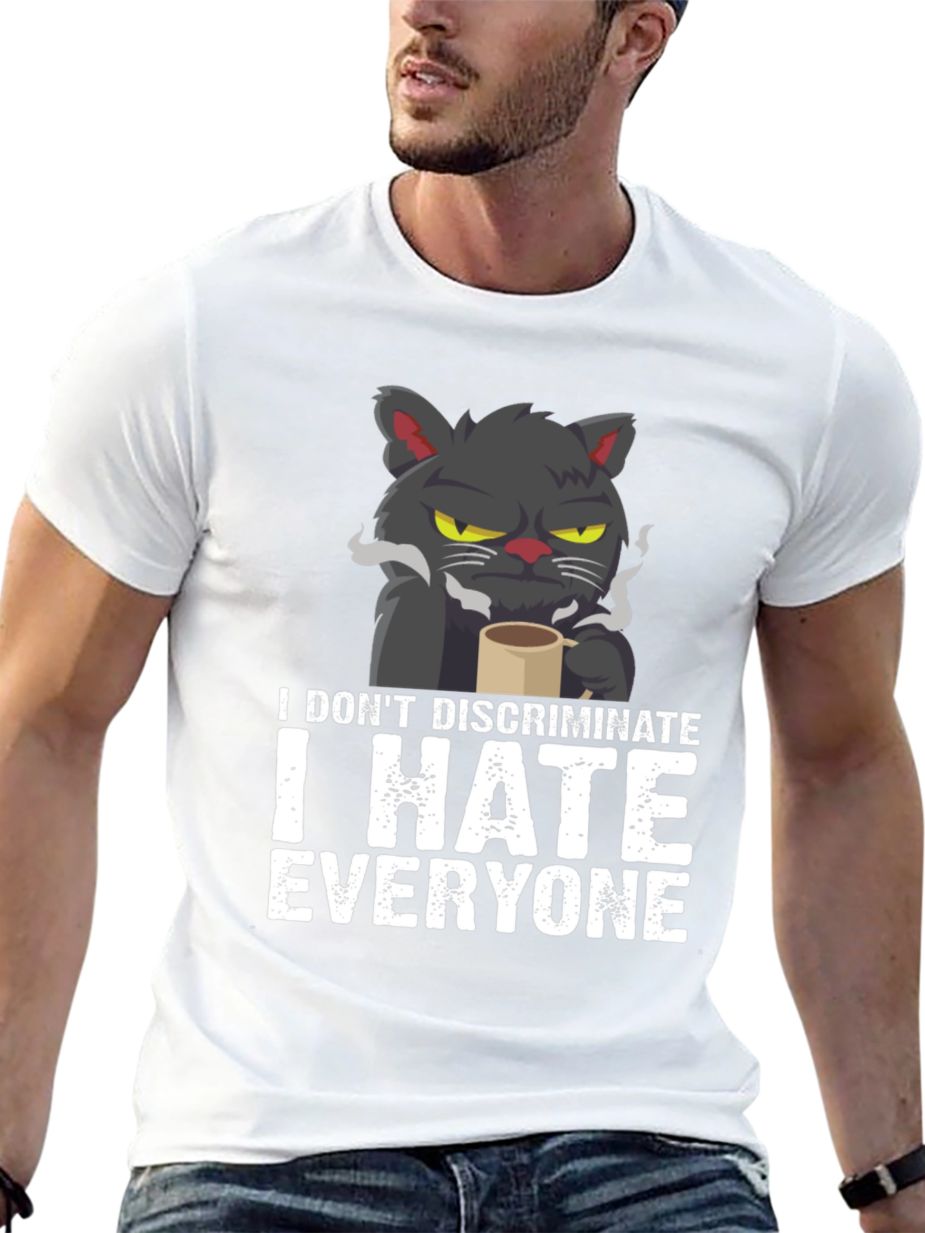 Black I Hate Everyone Cat T-Shirt view 13