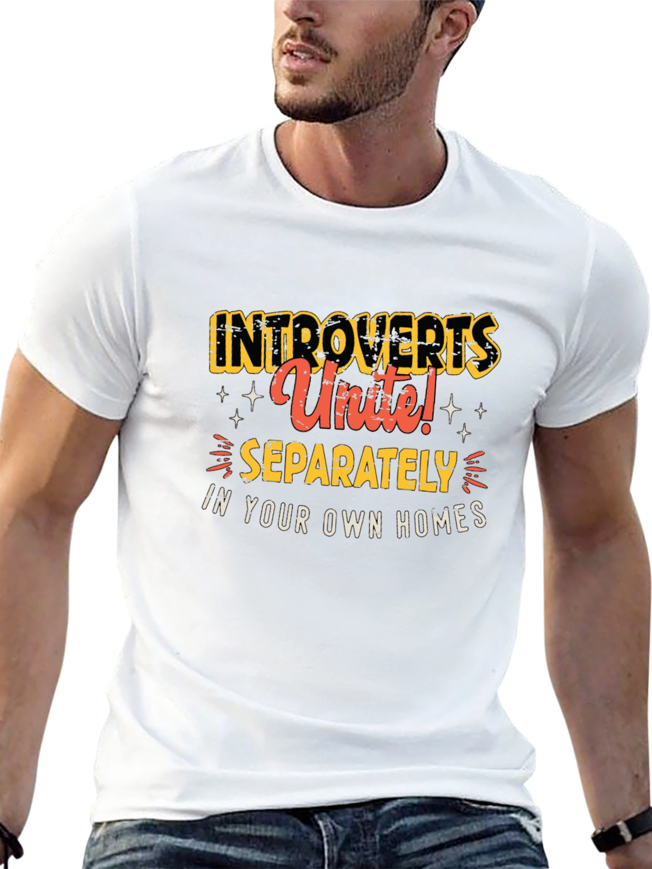 Black Introvert Unite T-Shirt - Black Crew Neck Tee view 13