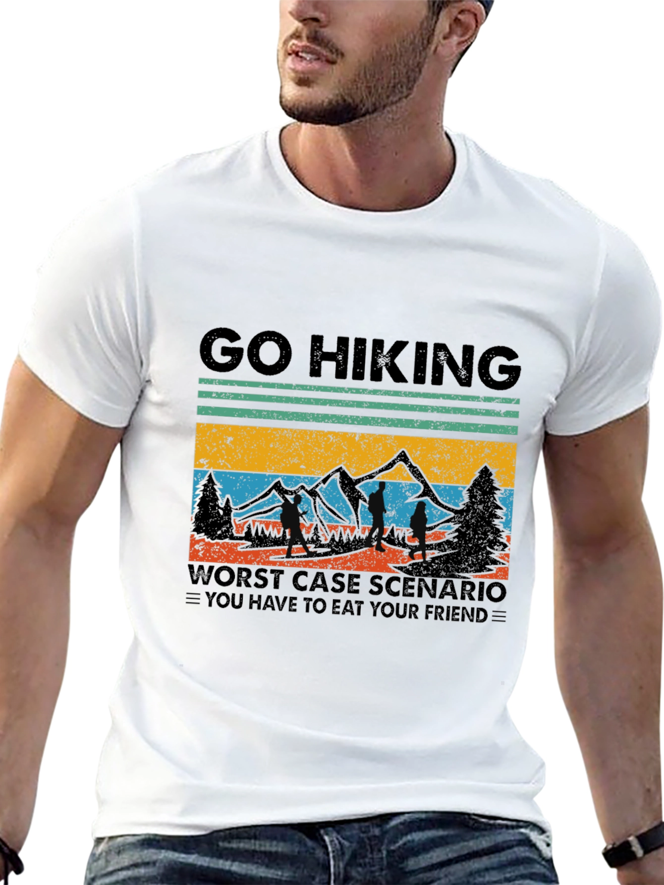 Black Go Hiking T-Shirt: Worst Case Scenario Funny Tee view 13