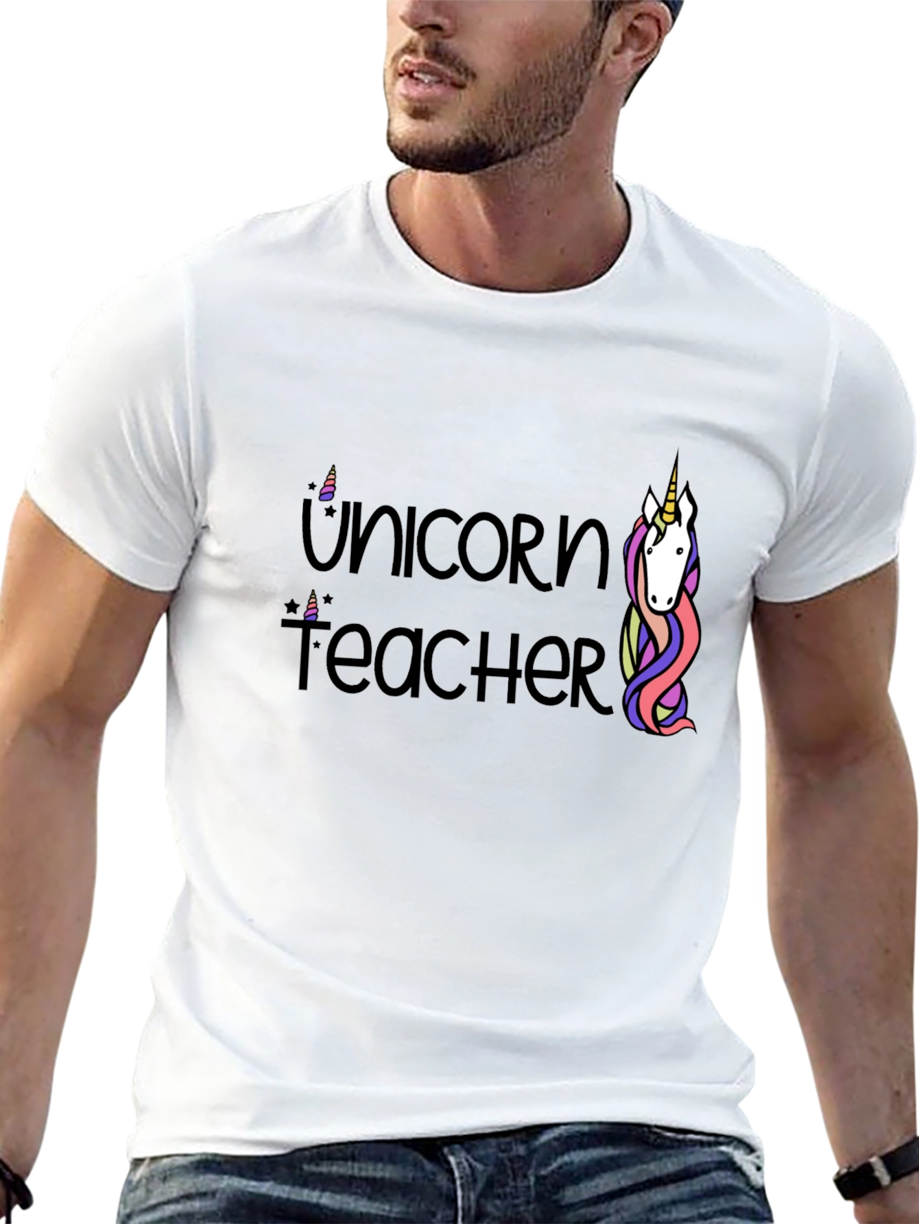 Black Unicorn Teacher Graphic T-Shirt - Black Cotton Tee view 13