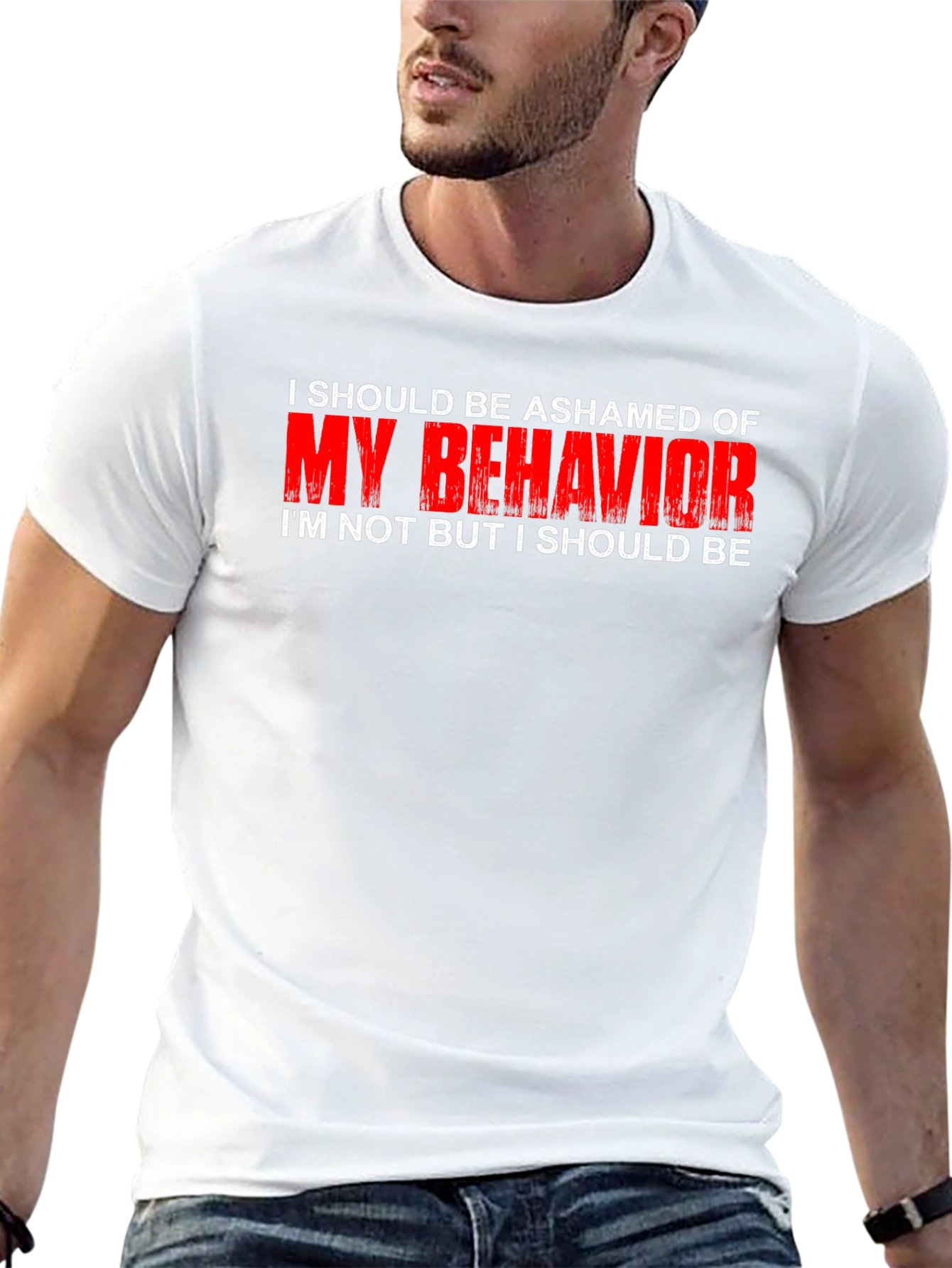 Black Ashamed of My Behavior T-Shirt view 13