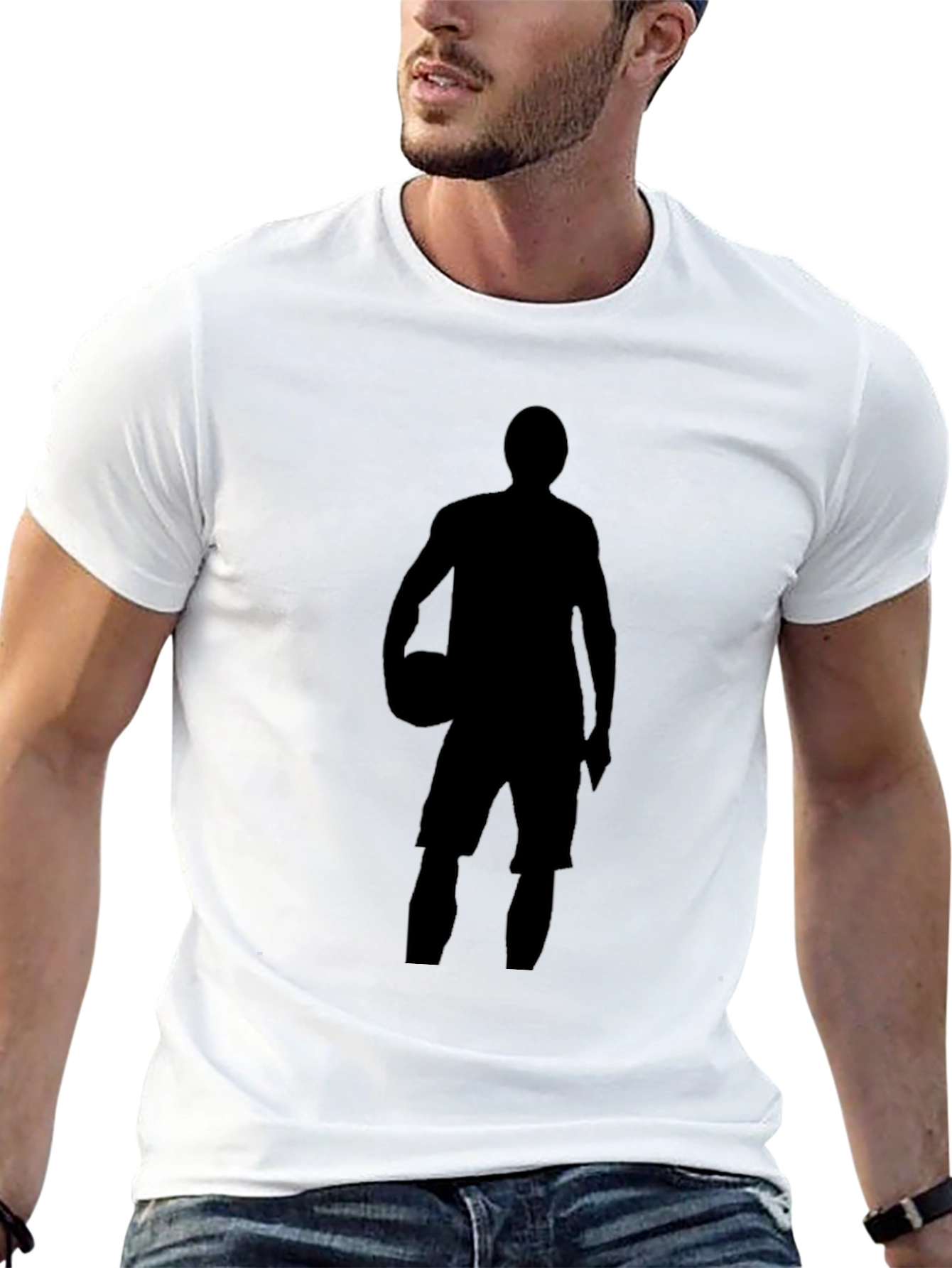 Black Basketball Player Silhouette Graphic Tee - Black Cotton view 13
