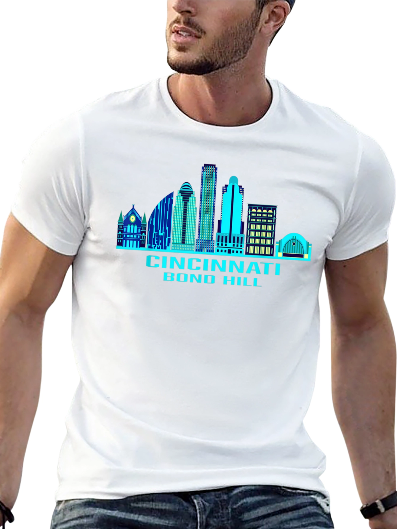 Black Cincinnati Skyline T-Shirt - Bond Hill view 13