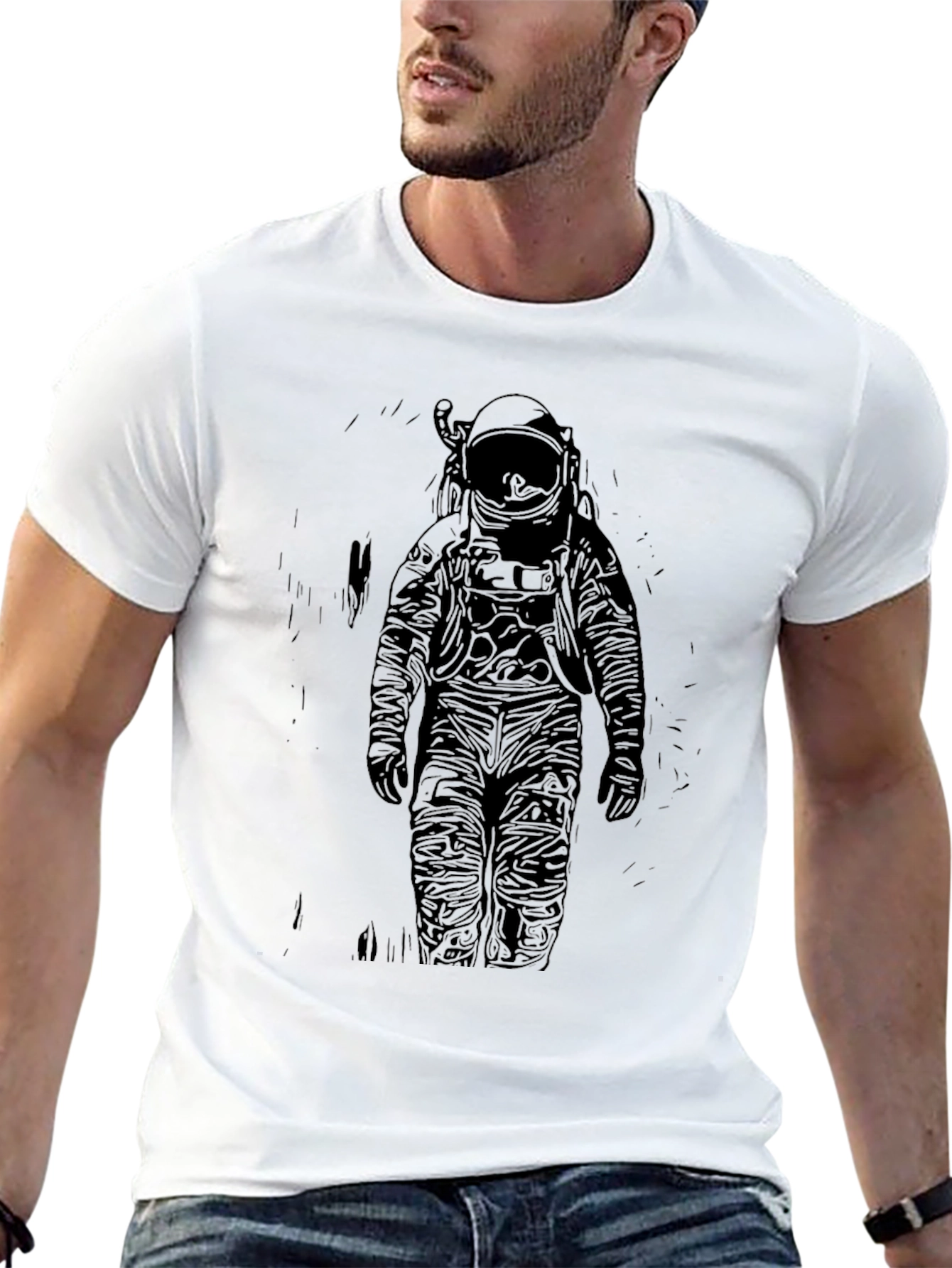 Black Astronaut Graphic Print T-Shirt - Black view 13
