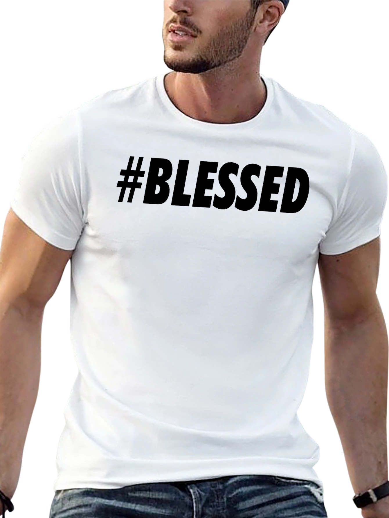Black #Blessed Graphic Print Crew Neck Tee - Black view 13