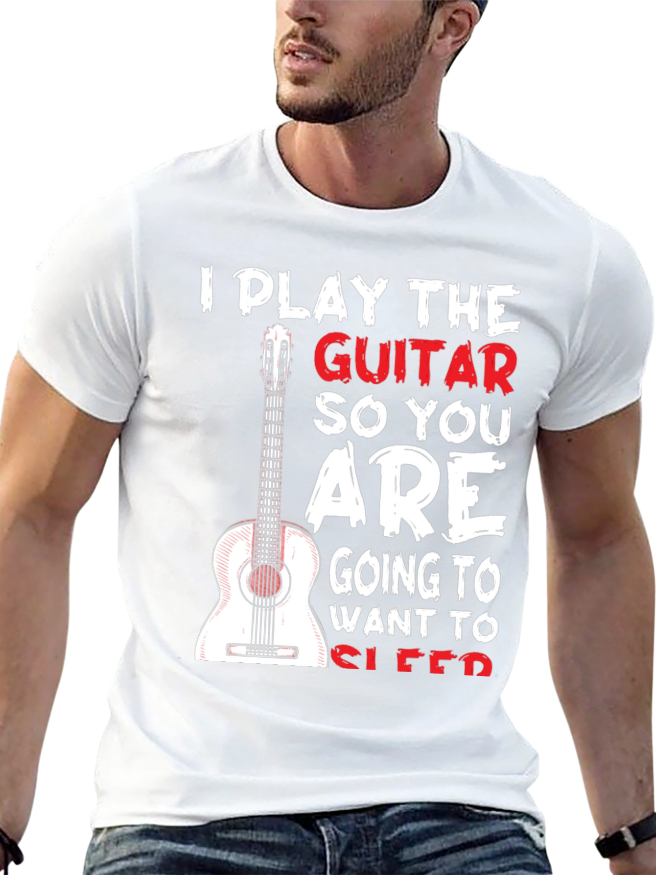 Black Guitar Player T-Shirt - I Play Guitar So You Sleep Funny Tee view 13