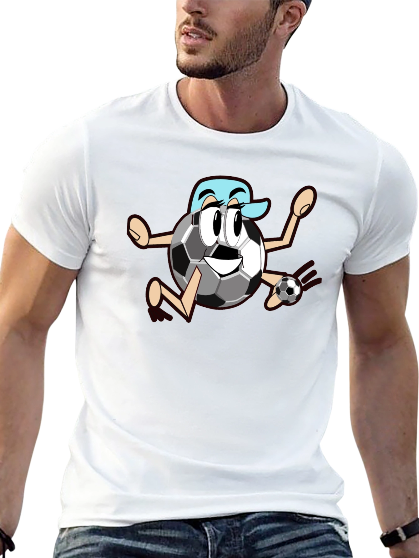 Black Funny Soccer Ball Cartoon Black T-Shirt view 13