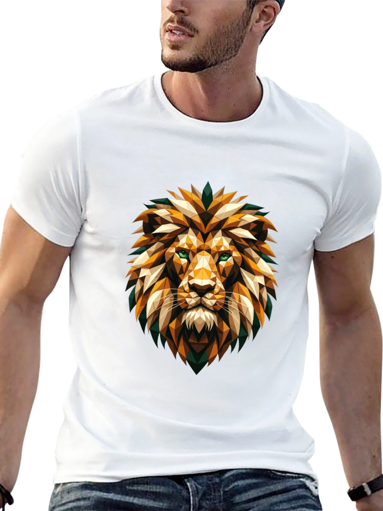 Black Geometric Lion Head Graphic Tee - Cool Stylish Design view 13