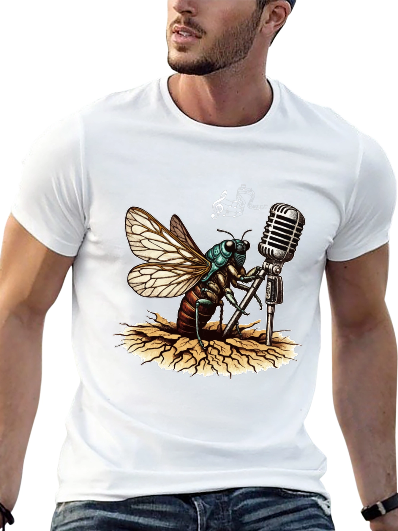 Black Cicada Singer Graphic Tee - Retro Mic view 13