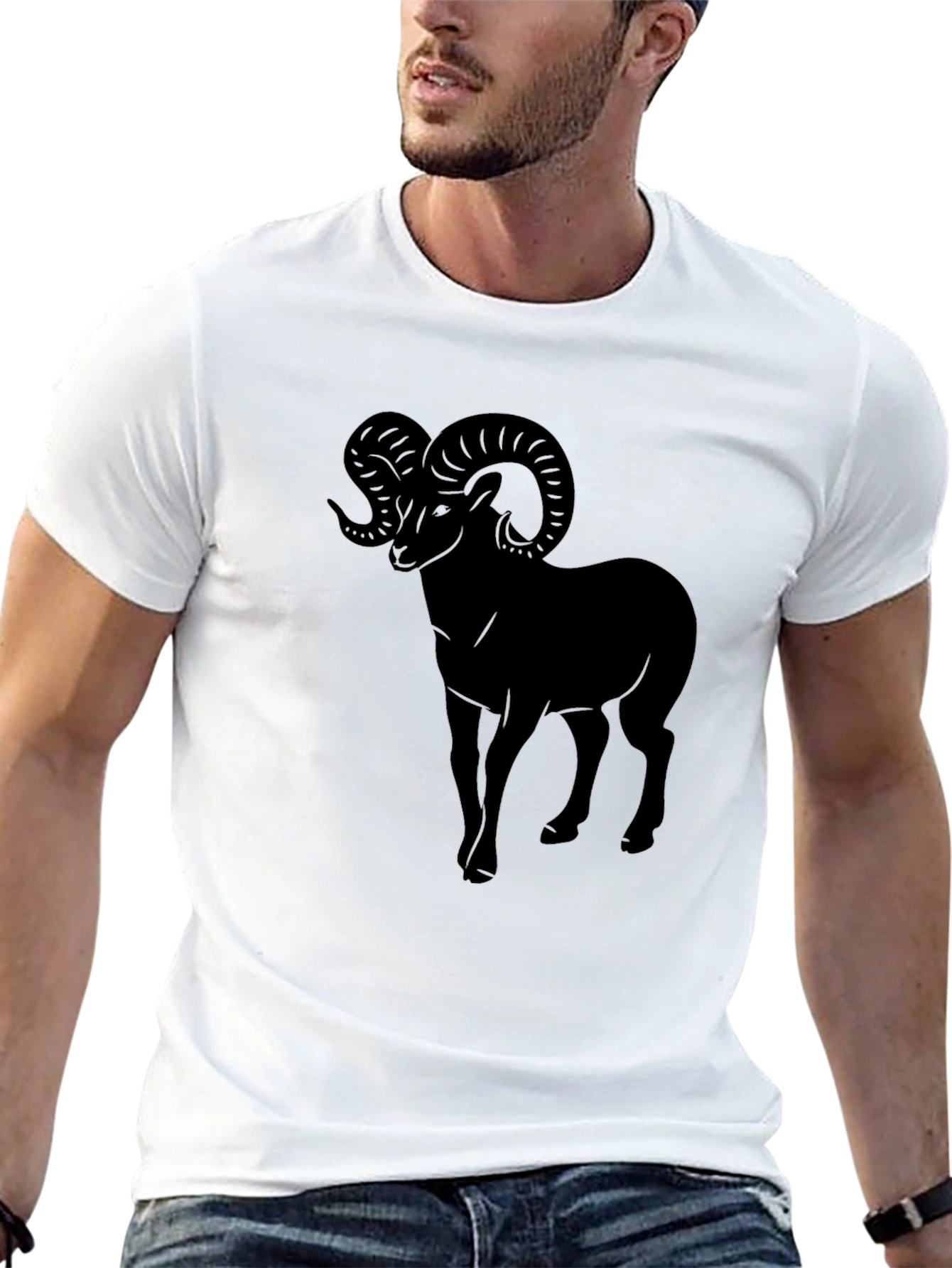 Black Men's Black T-Shirt with Ram Graphic view 13