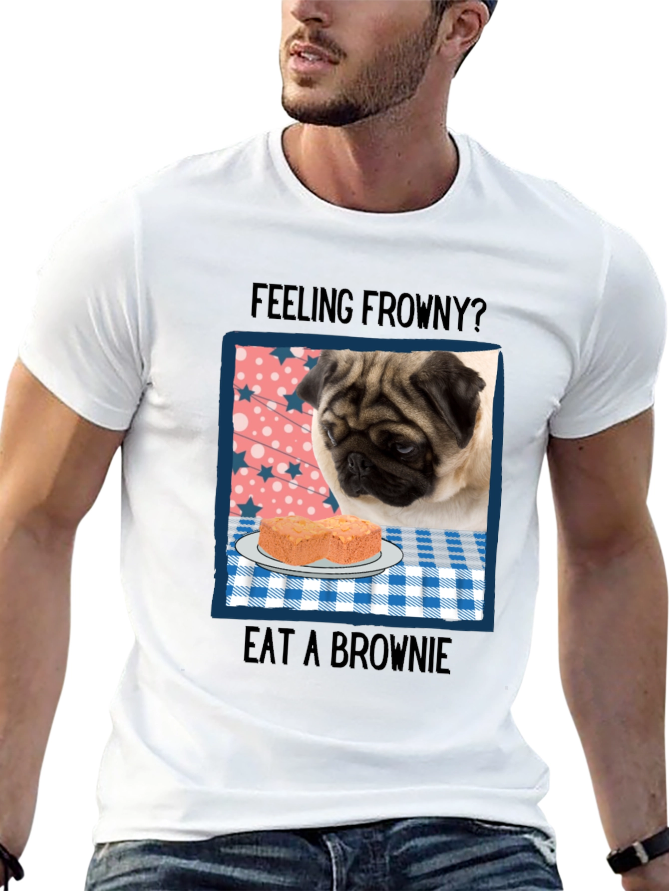 Black Feeling Frowny Pug T-Shirt view 13