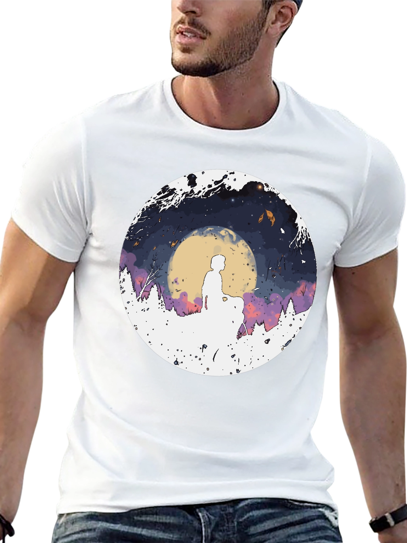 Black Silhouette Moon Graphic Men's Tee view 13