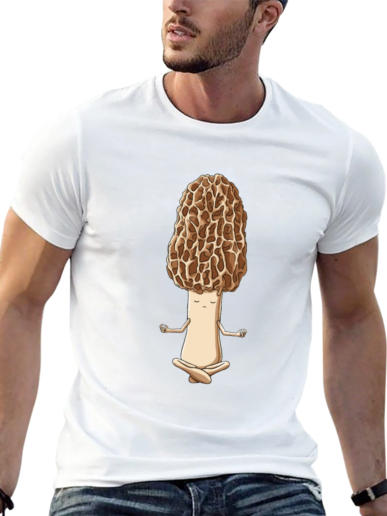 Black Zen Morel Mushroom T-Shirt - Meditating Funny Food Tee view 13