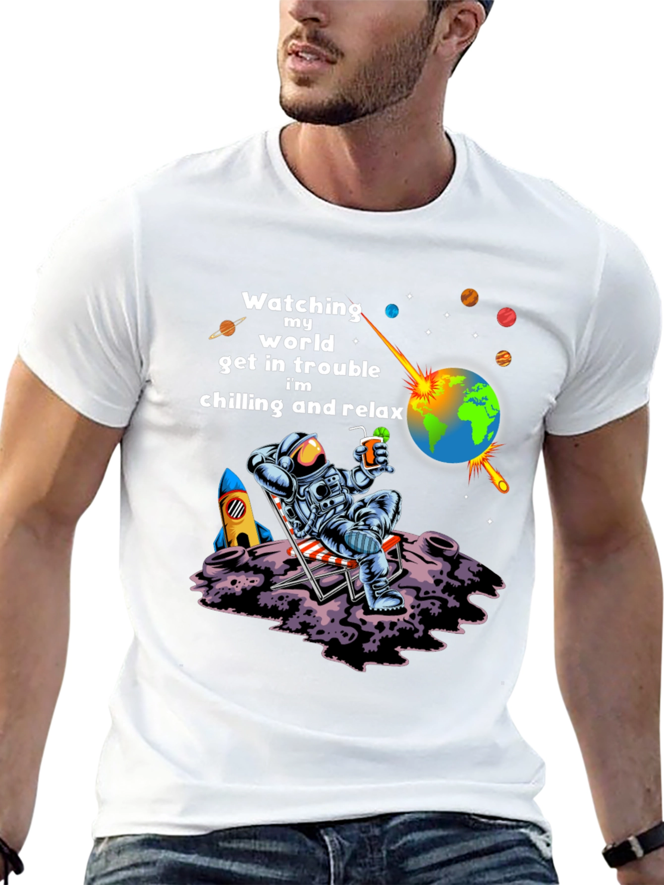 Black Astronaut Chilling T-Shirt view 13