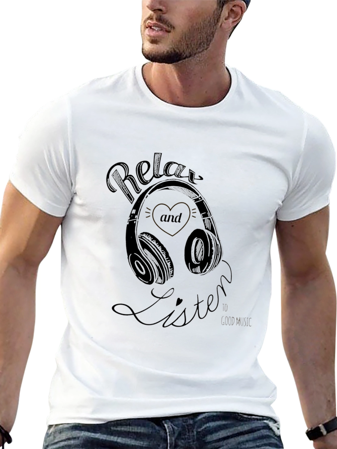 Black Relax and Listen T-Shirt - Black view 13