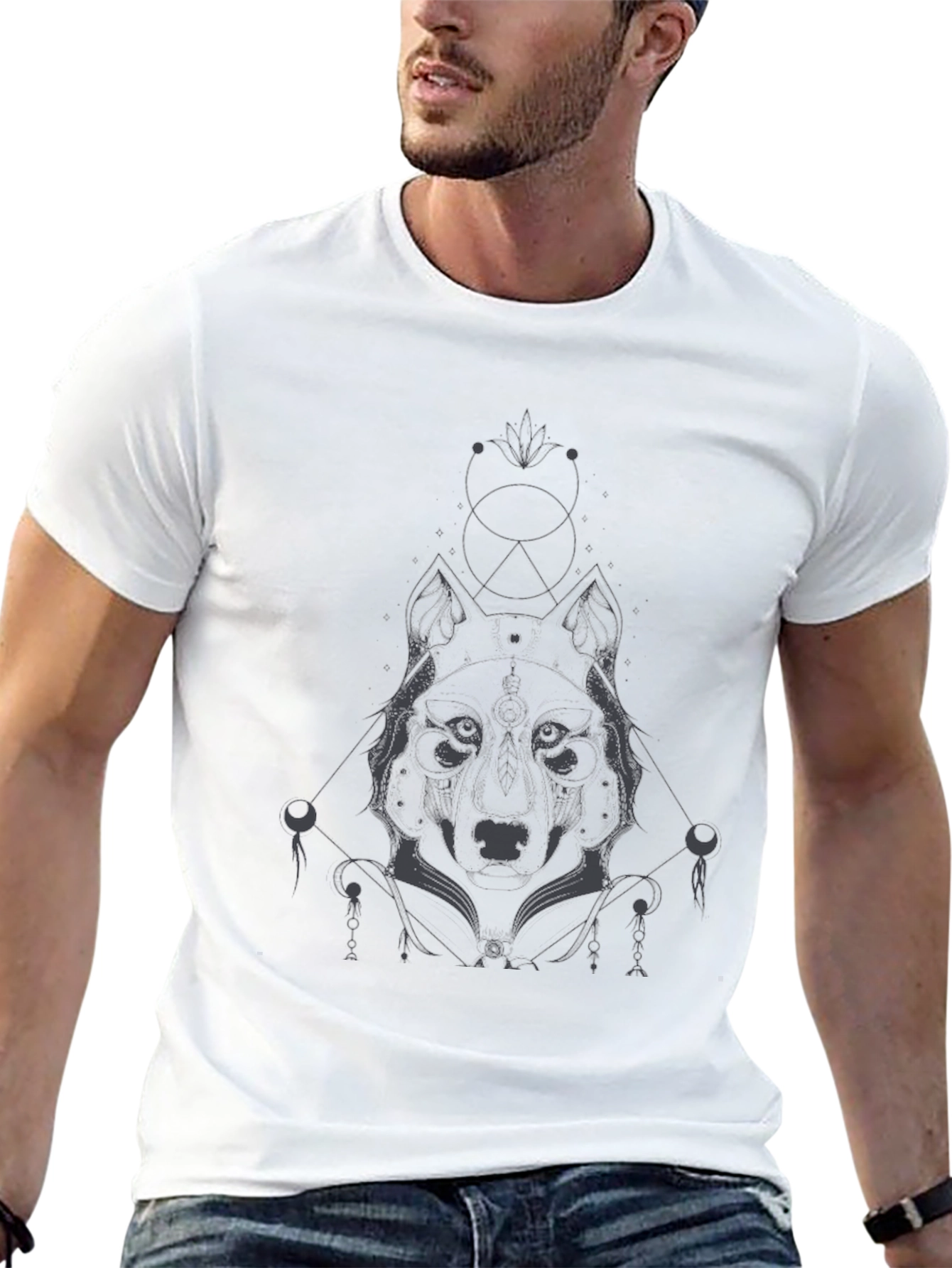 Black Men's Black Wolf Graphic Tee - Modern & Stylish view 13