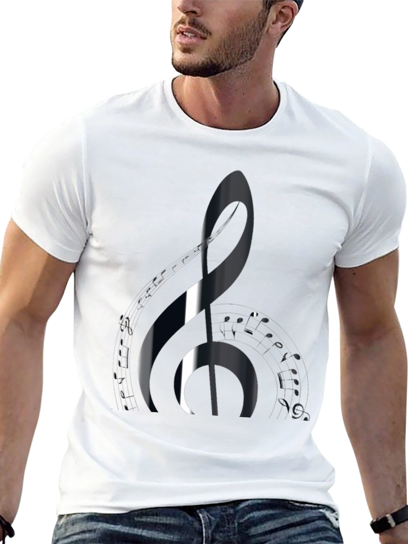 Black Music Lover's Black T-Shirt with Treble Clef Design view 13