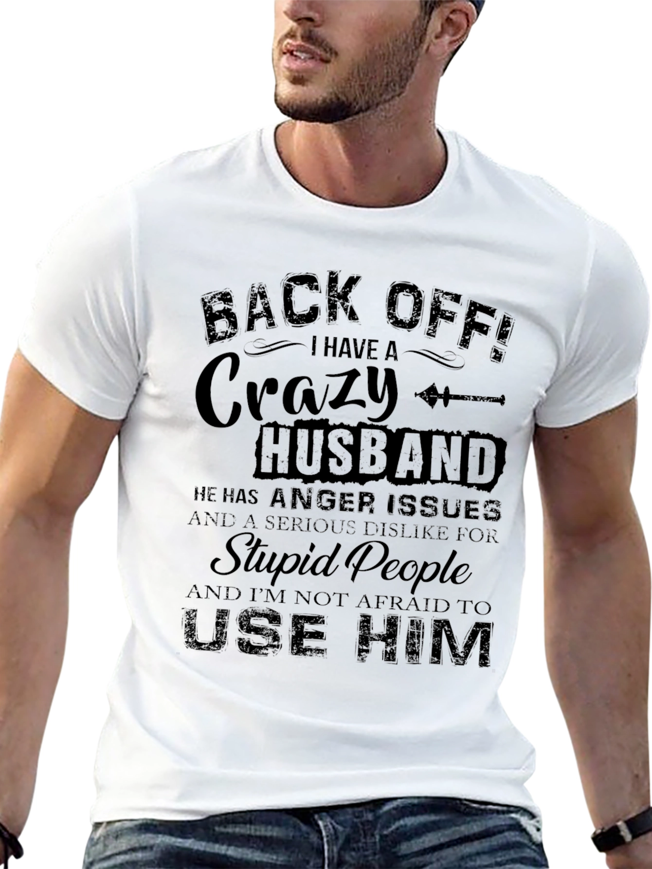 Black Crazy Husband Graphic Tee - Black view 13