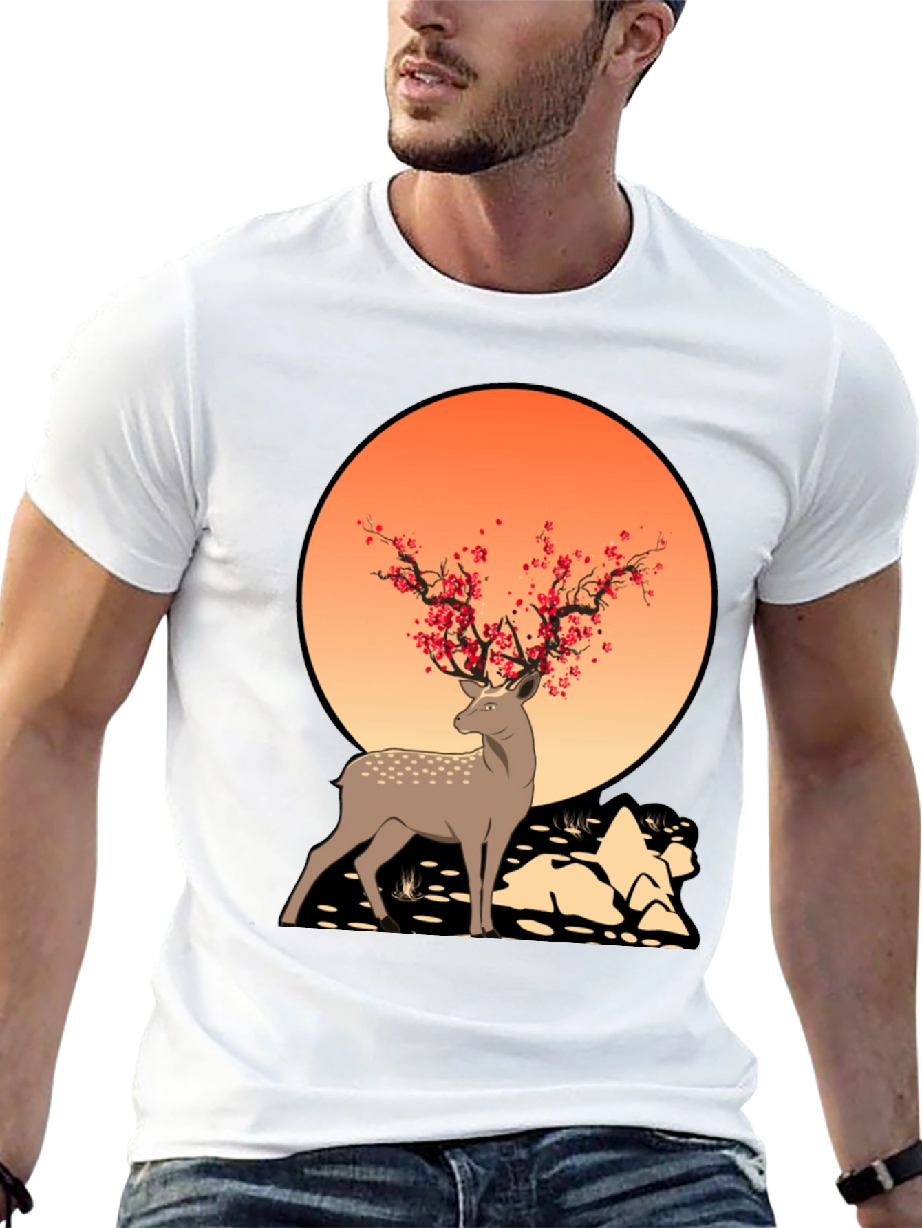 Black Nature-Inspired Deer Graphic Tee view 13