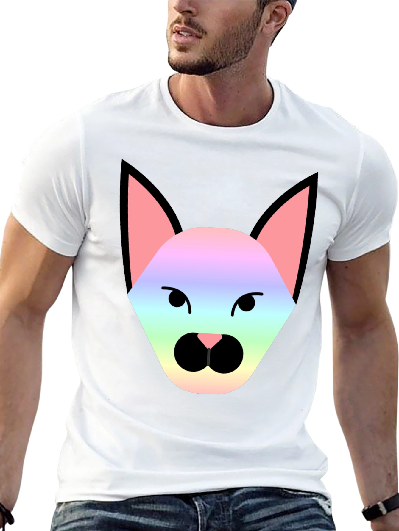 Black Rainbow Cat Graphic Tee - Unisex Black T-Shirt view 13