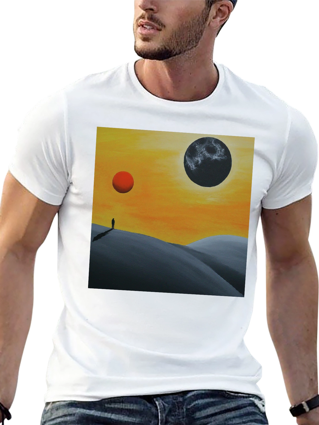 Black Surreal Planetary Landscape T-Shirt view 13