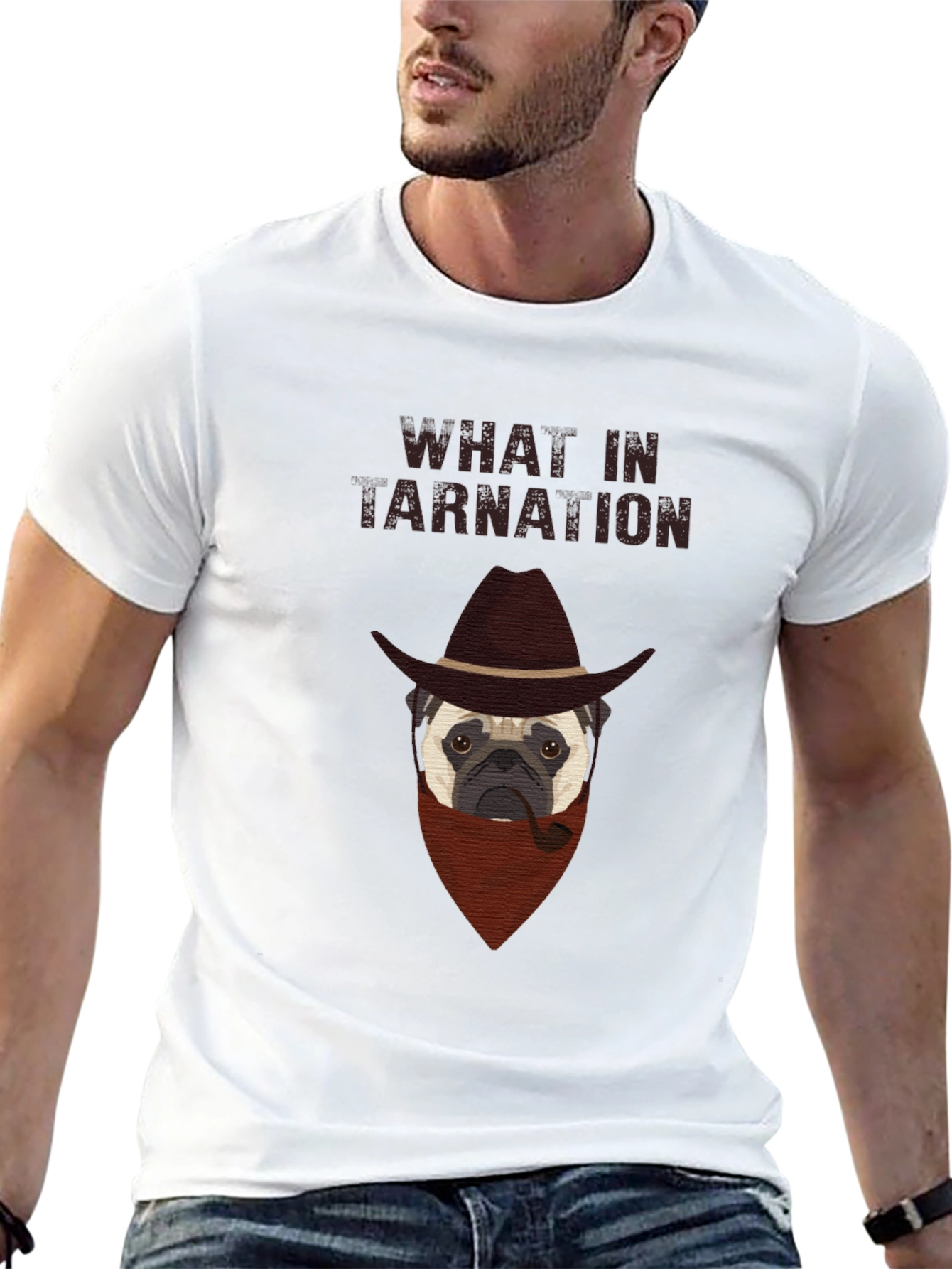 Black What In Tarnation Pug T-Shirt - Western Dog Tee view 13