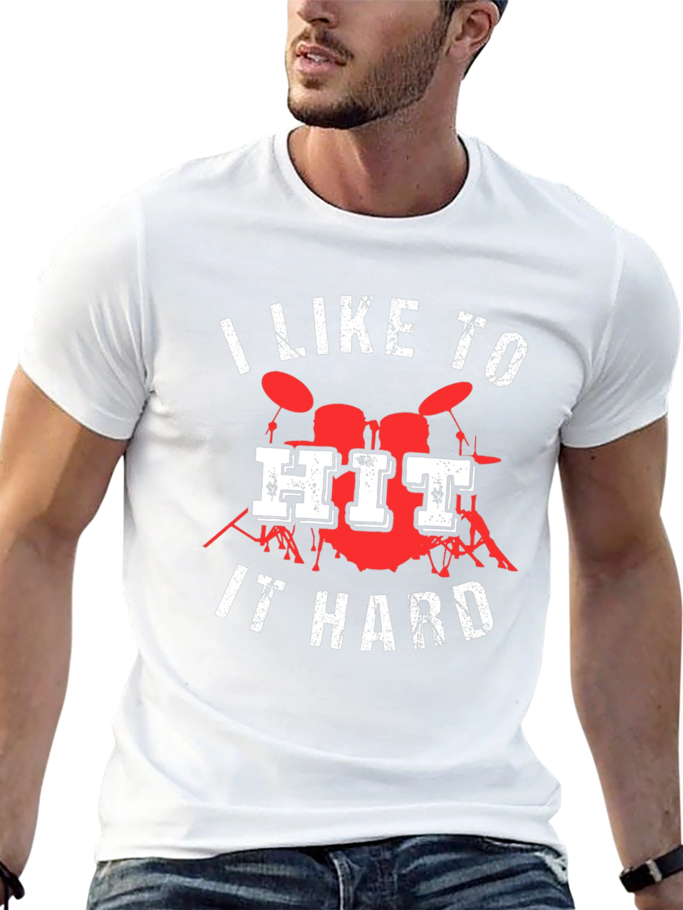 Black I Like to Hit It Hard Drummer T-Shirt view 13