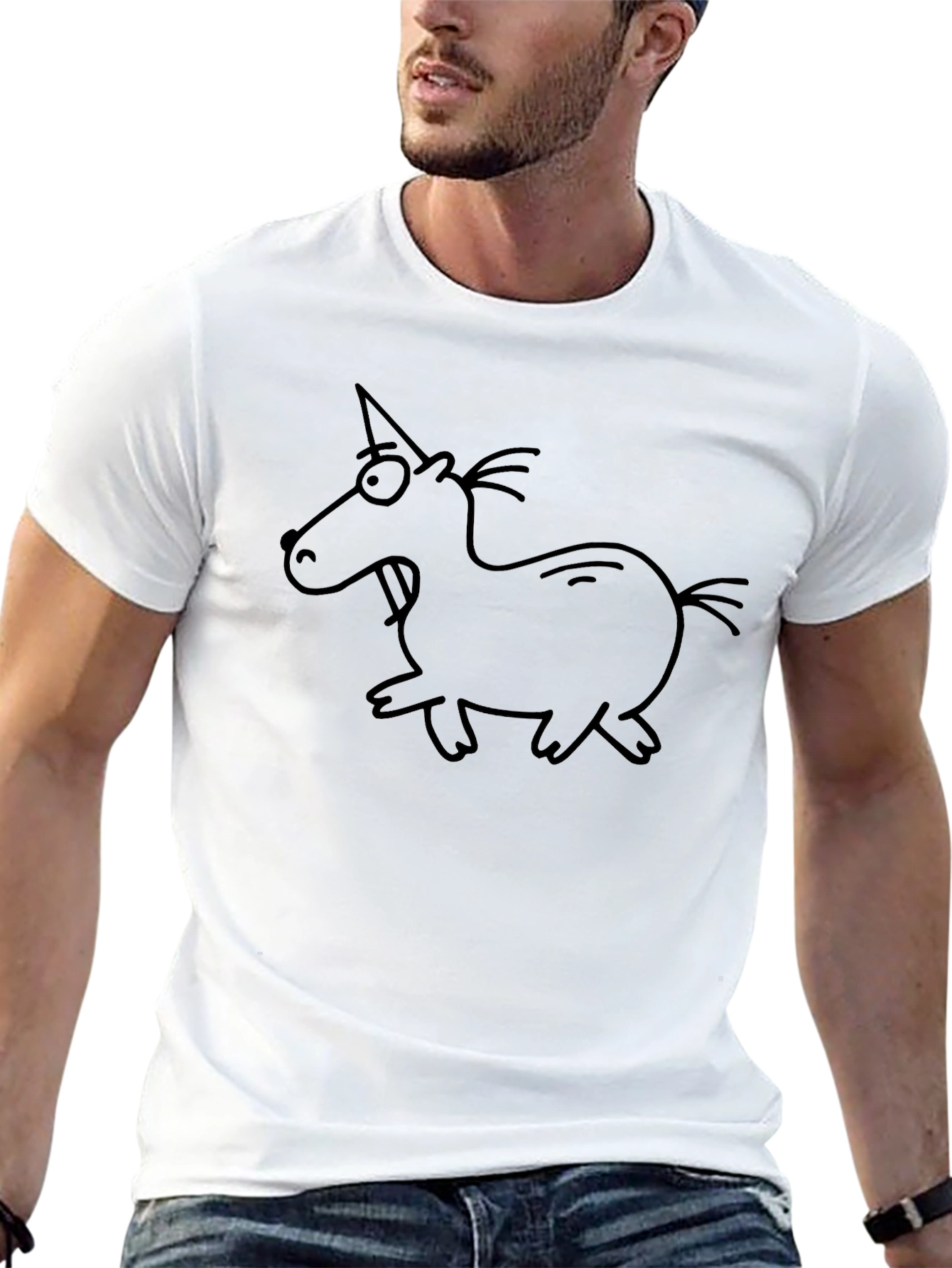 Black Unicorn Cartoon Graphic Tee - Black Cotton T-Shirt view 13