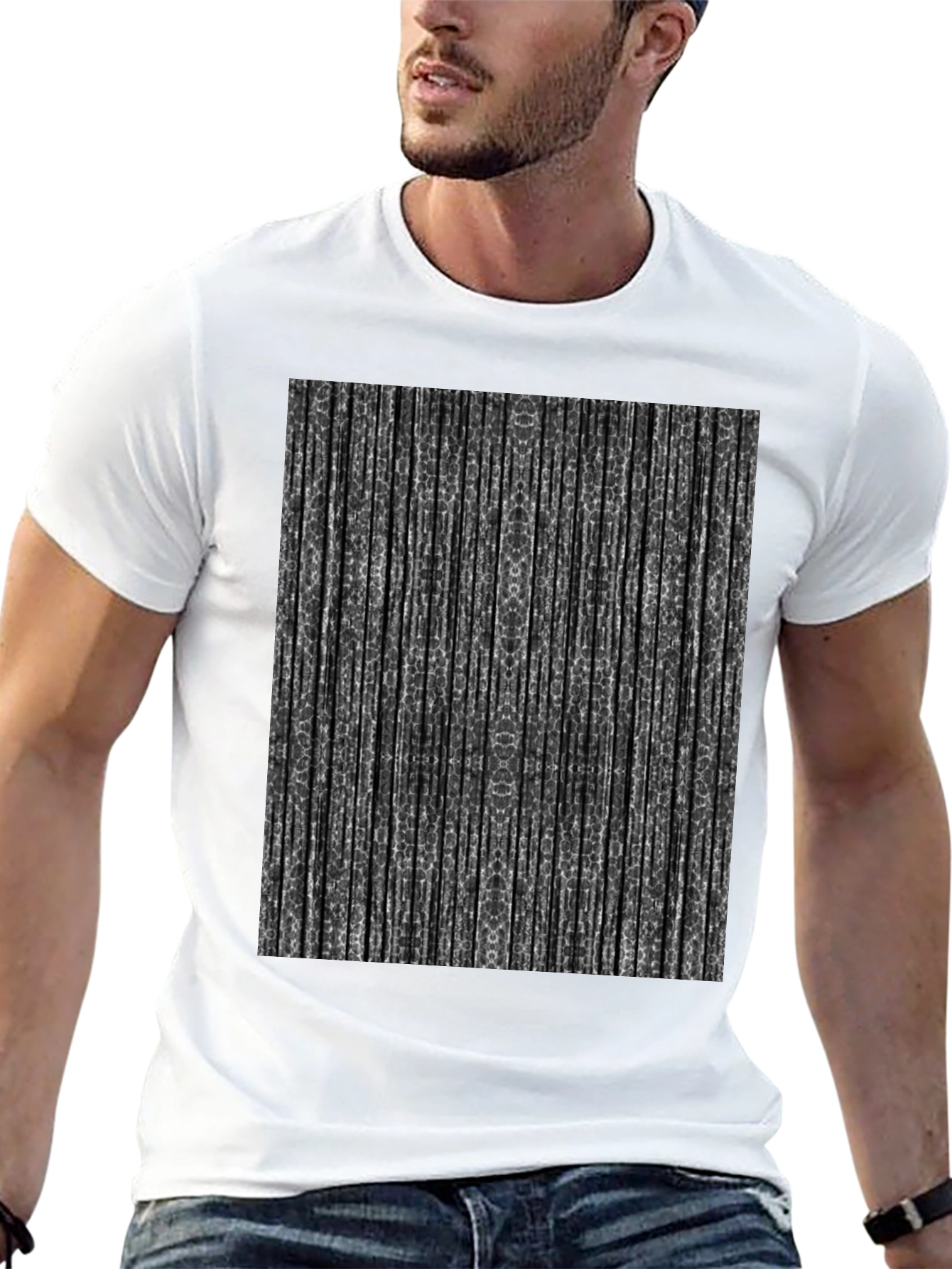 Black Abstract Striped Print Black T-Shirt view 13
