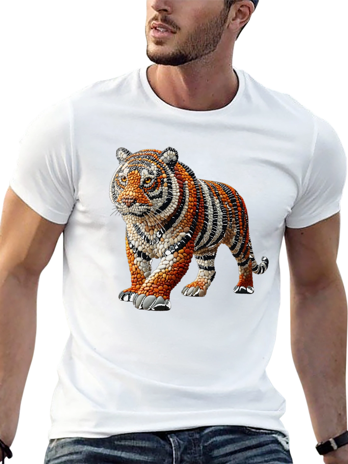 Black Tiger Art Graphic Black T-Shirt view 13
