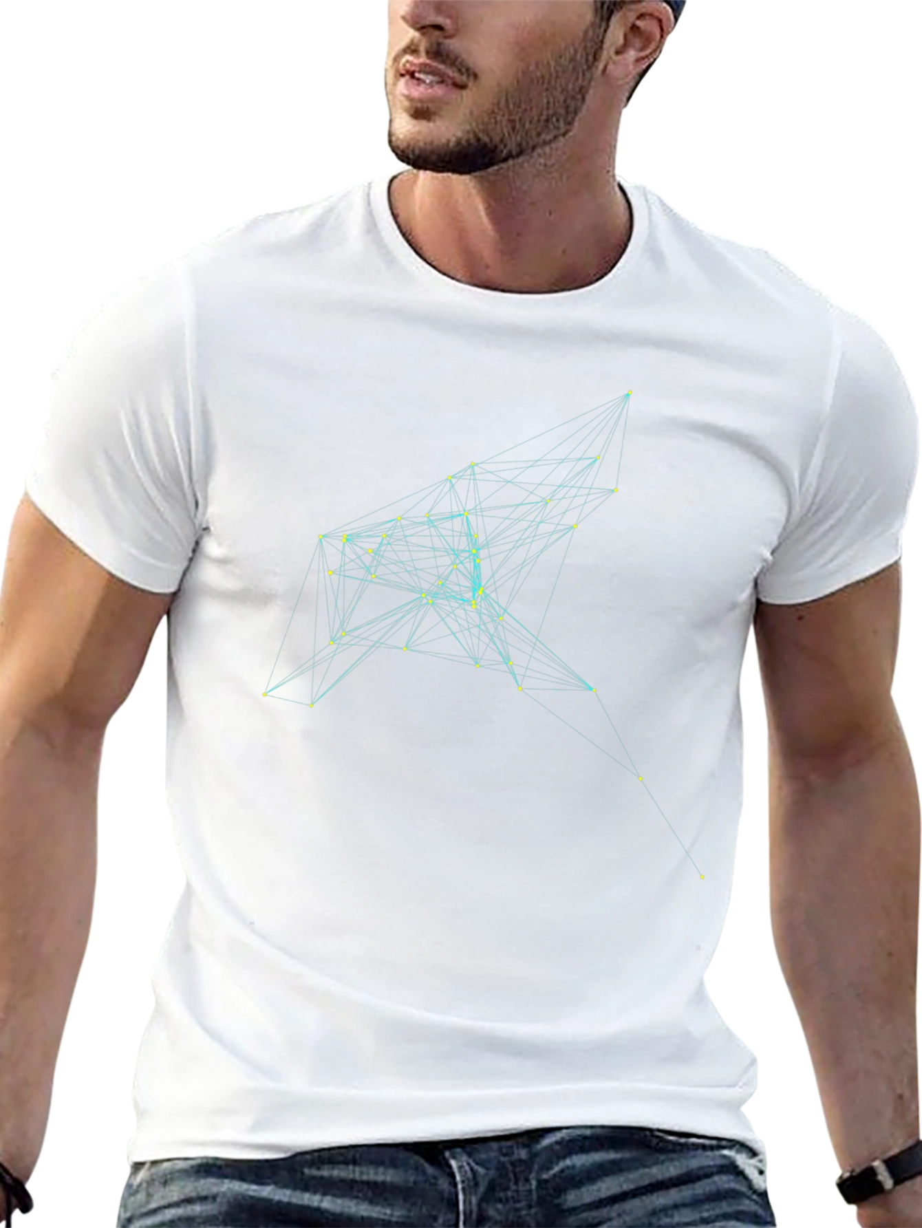 Black Geometric Network Tee - Stylish Black Cotton T-Shirt view 13