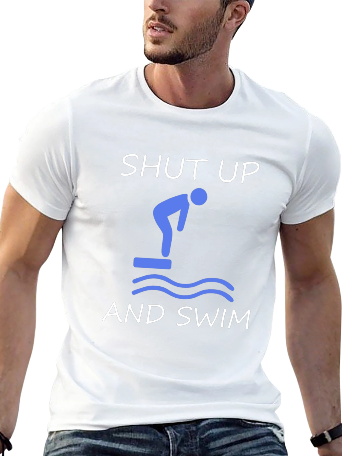 Black Shut Up and Swim T-Shirt - Funny Swimmer Tee view 13