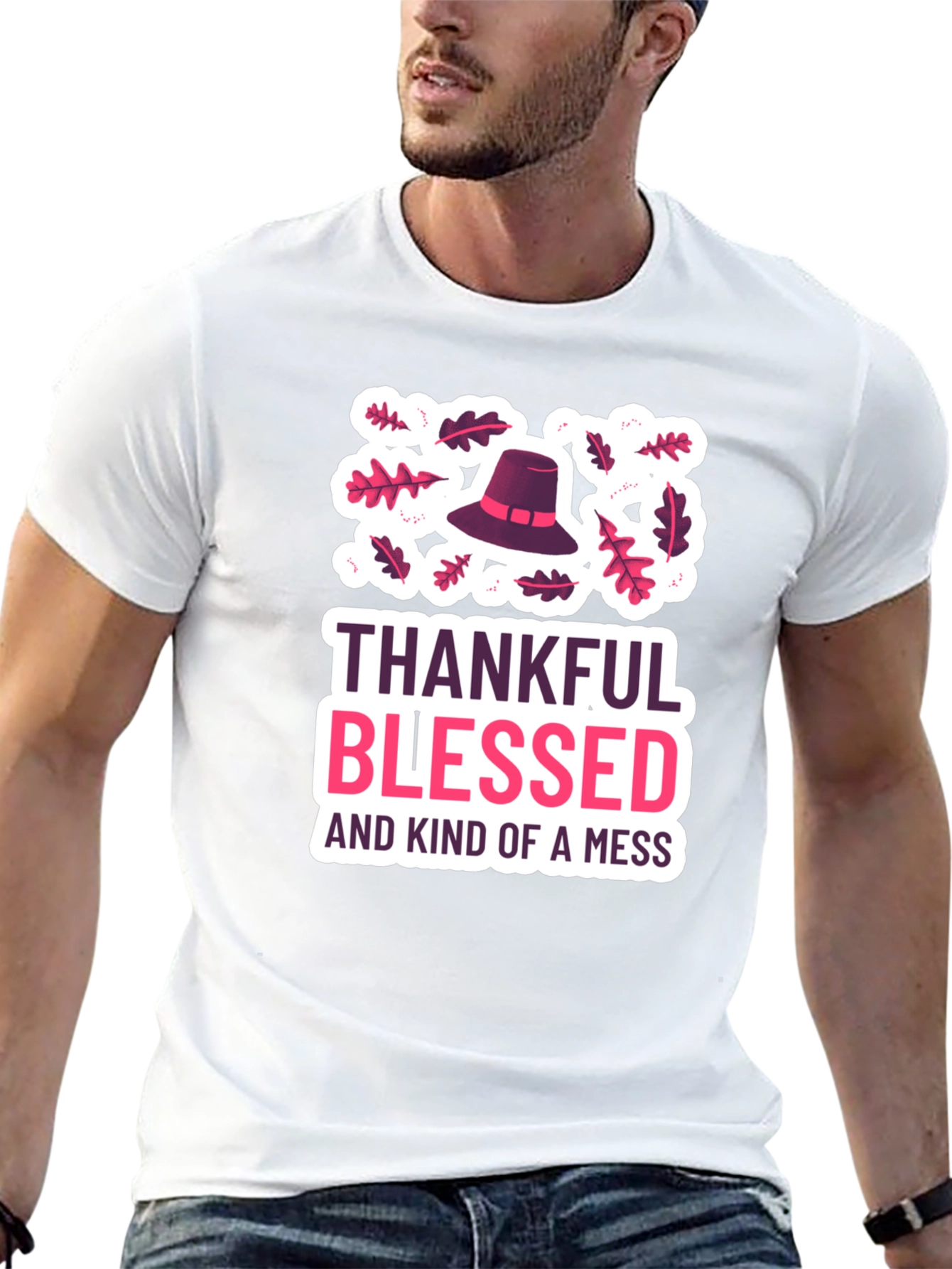 Black Thankful Blessed and Kind of a Mess T-Shirt view 13