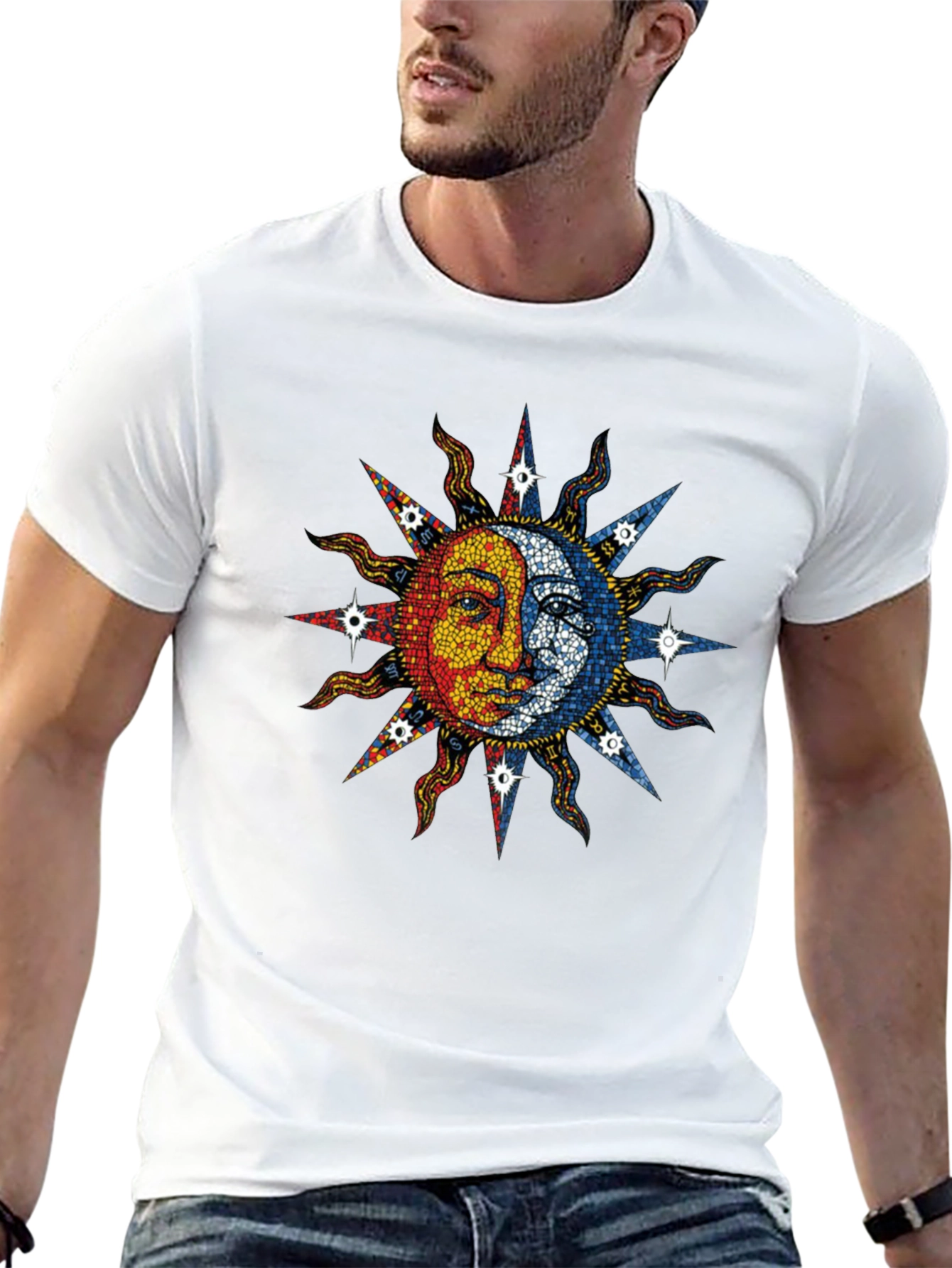 Black Celestial Sun and Moon Graphic Tee - Black Cotton Blend view 13