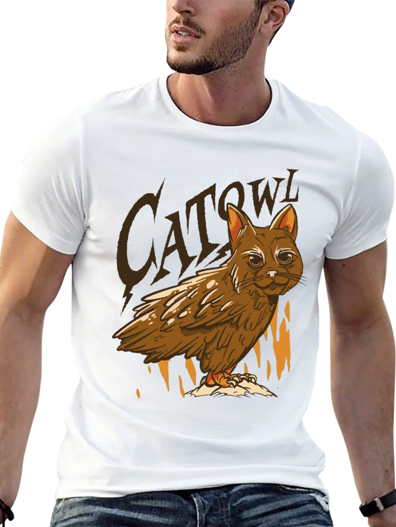 Black Cat Owl Hybrid T-Shirt - Funny Animal Tee view 13
