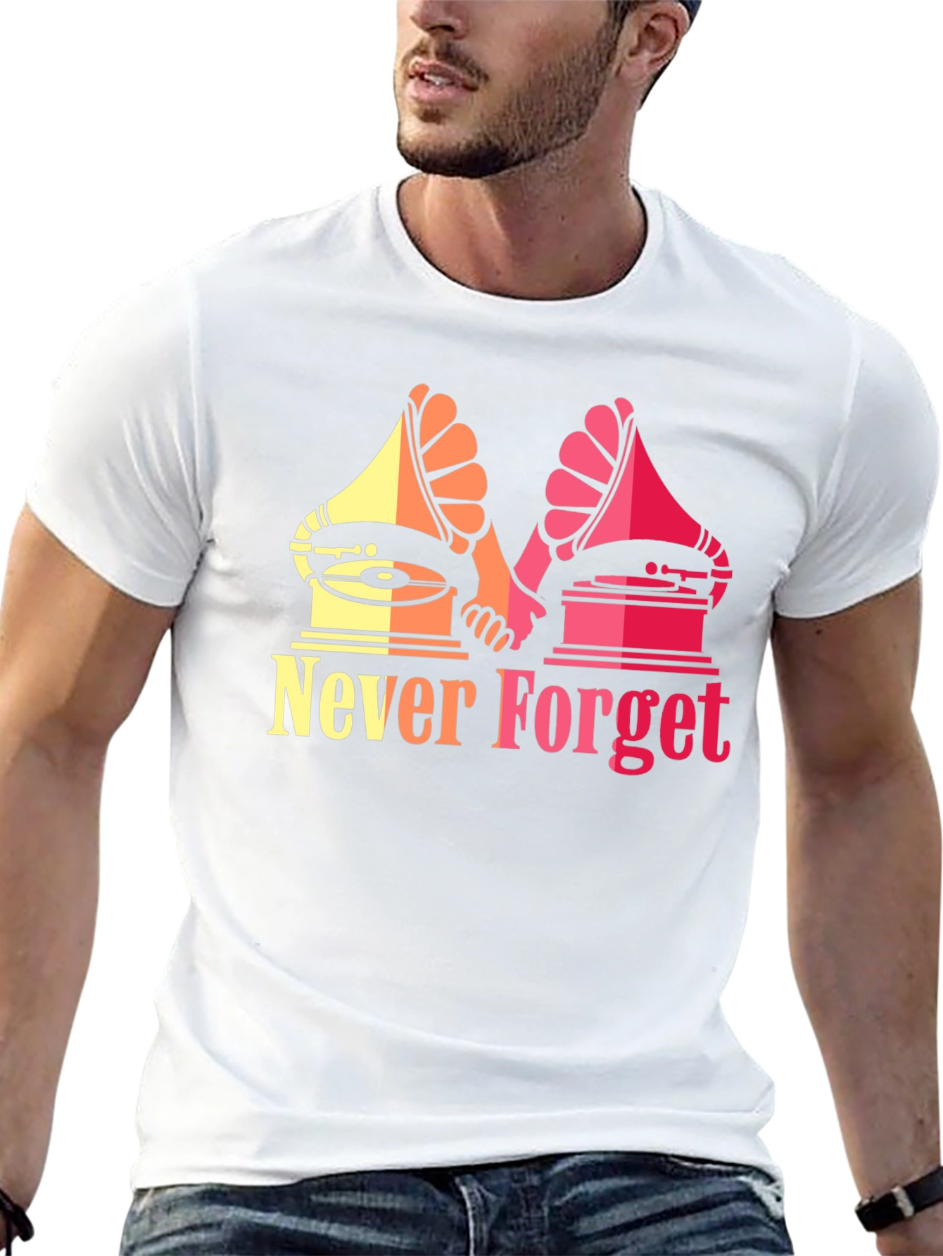 Black Retro Music Never Forget Graphic T-Shirt view 13