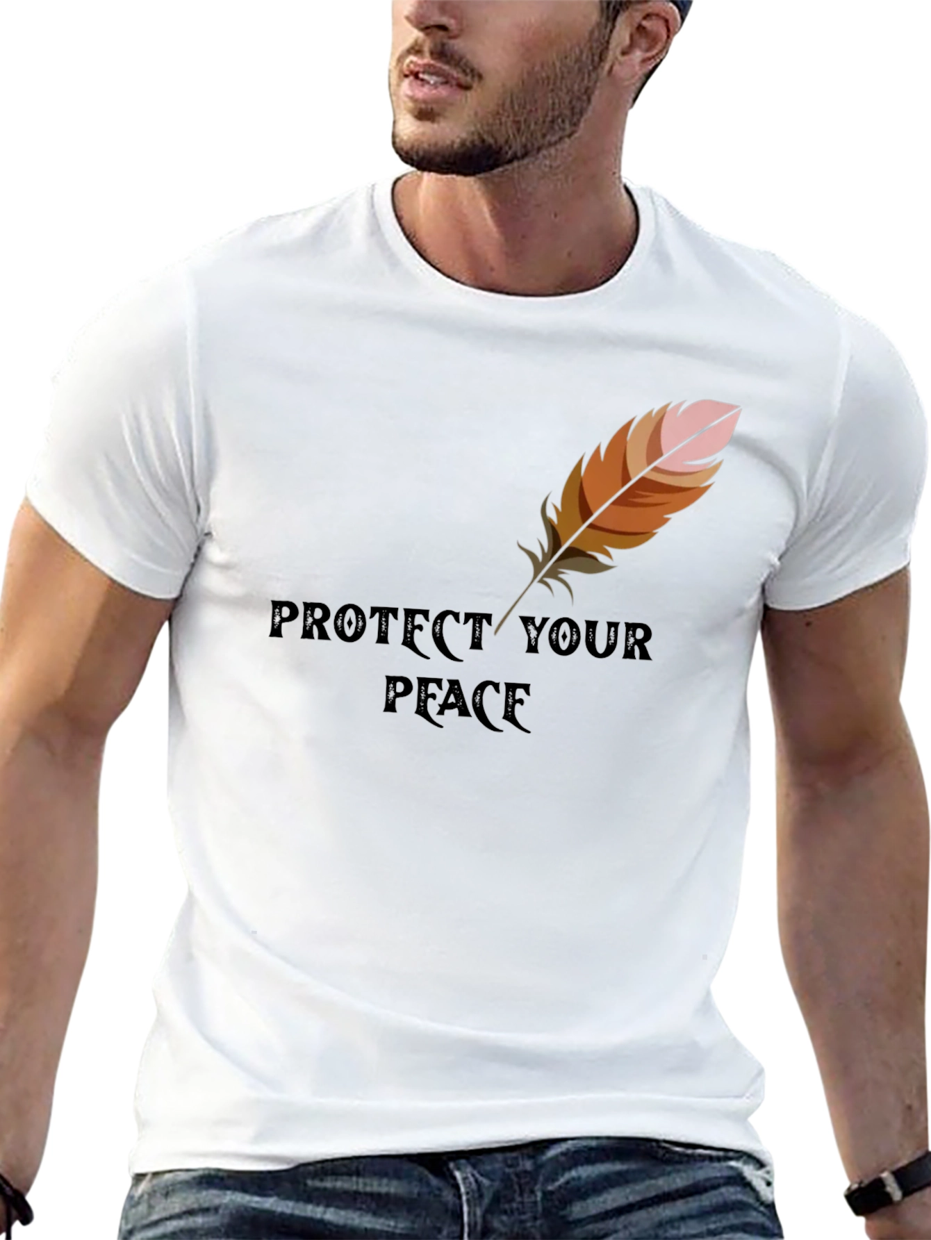 Black Protect Your Peace Feather Graphic Tee - Casual Comfort view 13