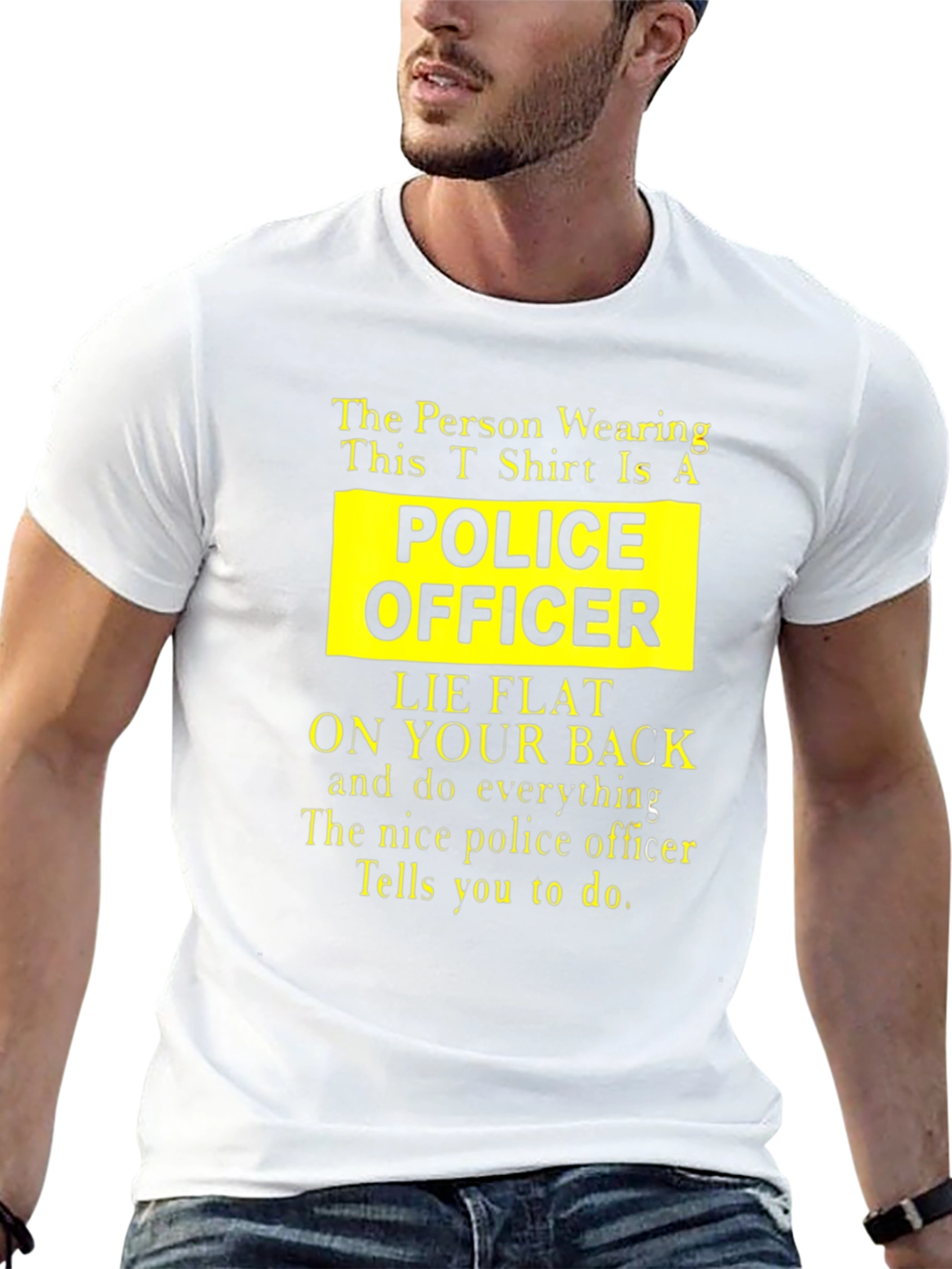 Black Funny Police Officer T-Shirt - Lie Flat On Your Back view 13