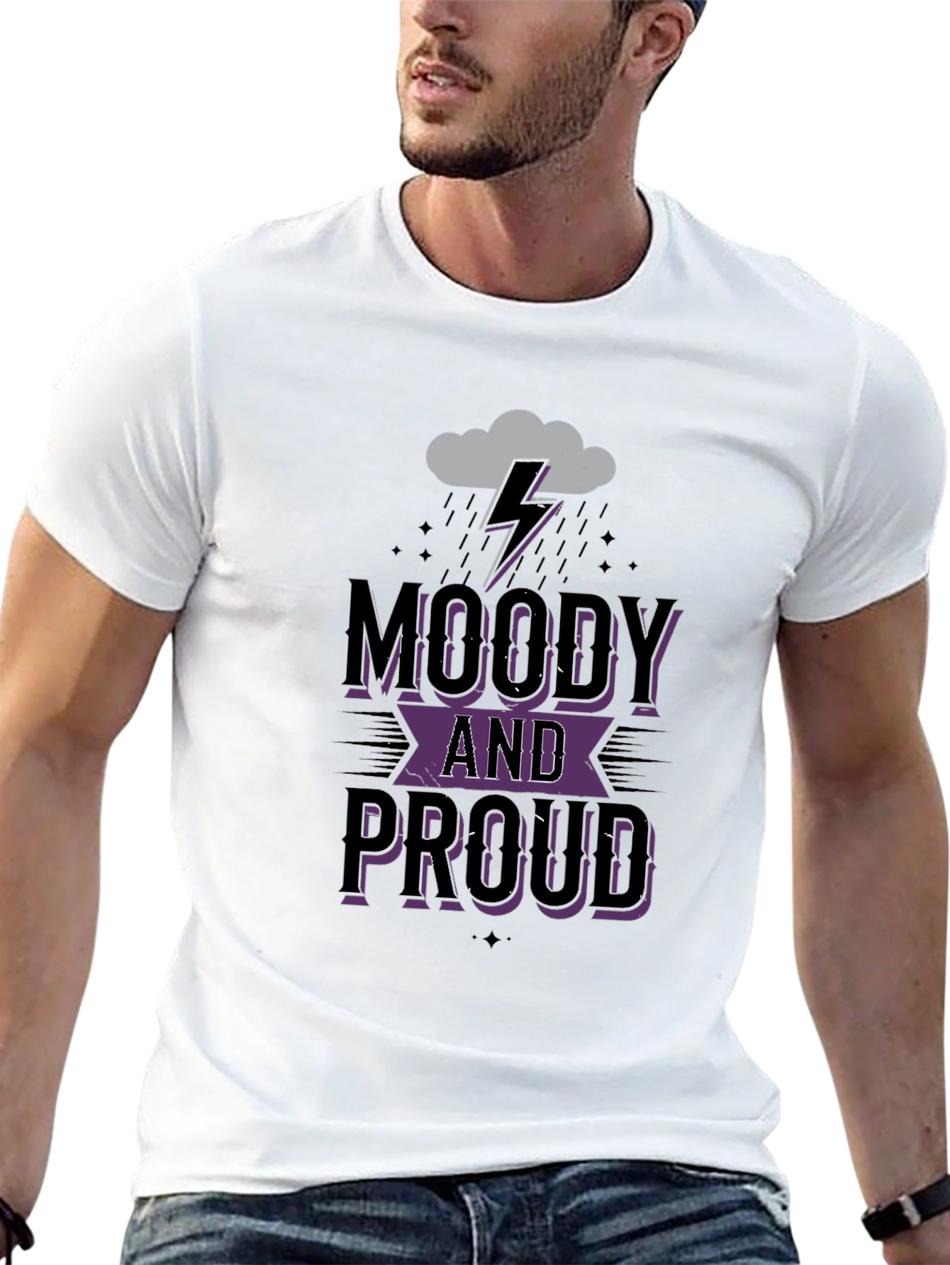 Black Moody and Proud Graphic Tee - Black Cotton T-Shirt view 13