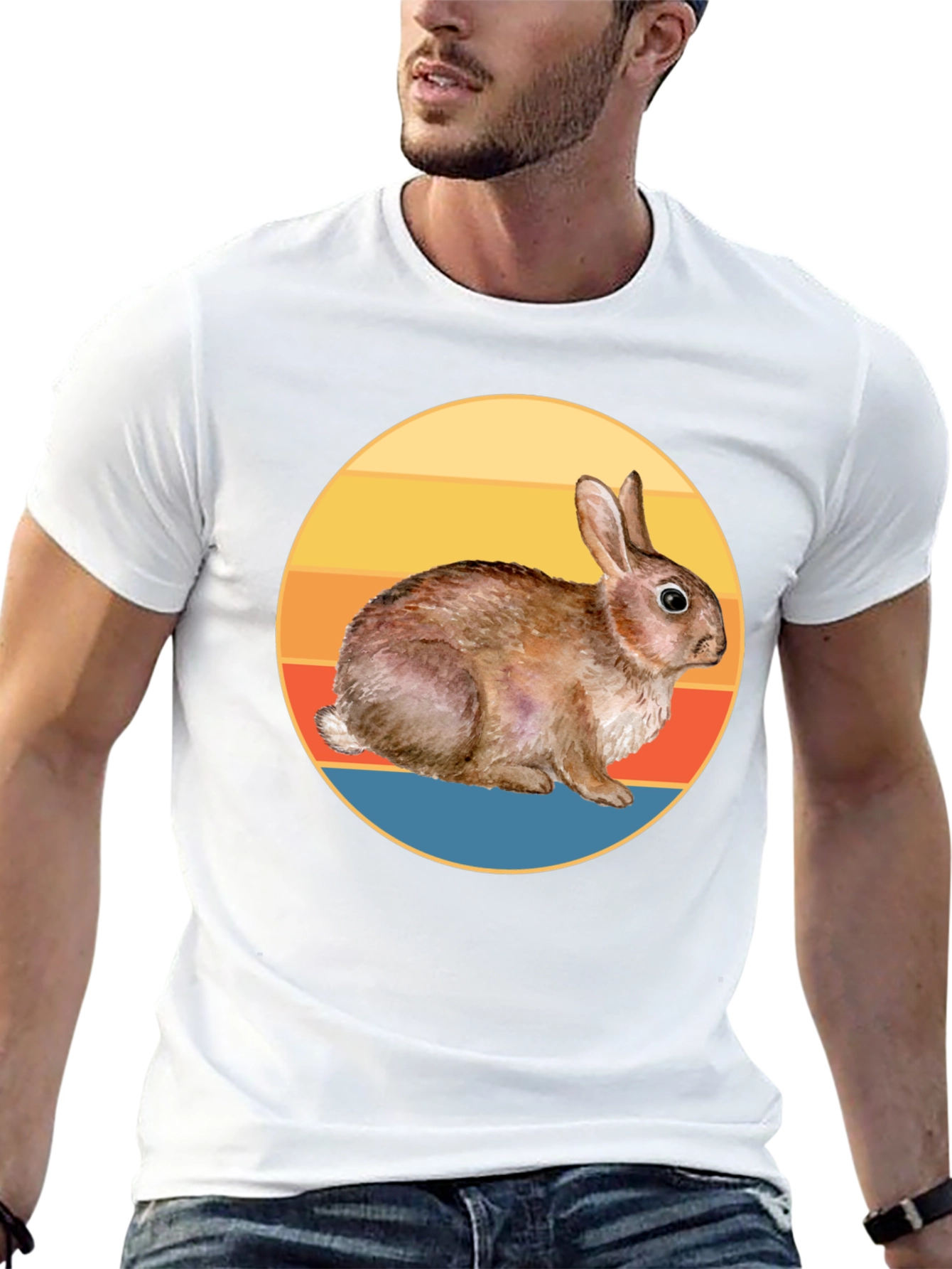 Black Vintage Rabbit Sunset T-Shirt - Soft Cotton Blend view 13
