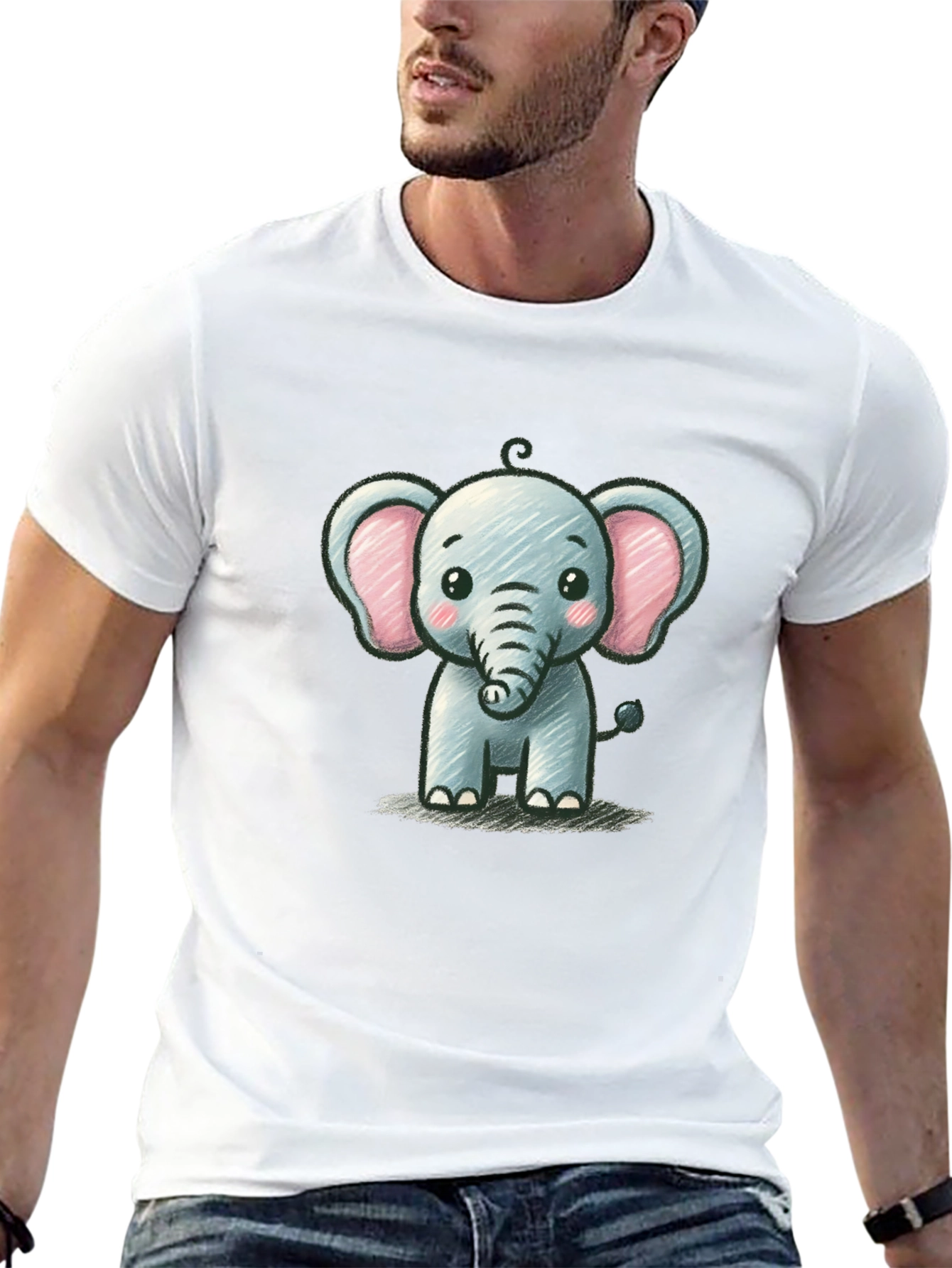 Black Cute Elephant Graphic Tee - Black Unisex T-Shirt view 13