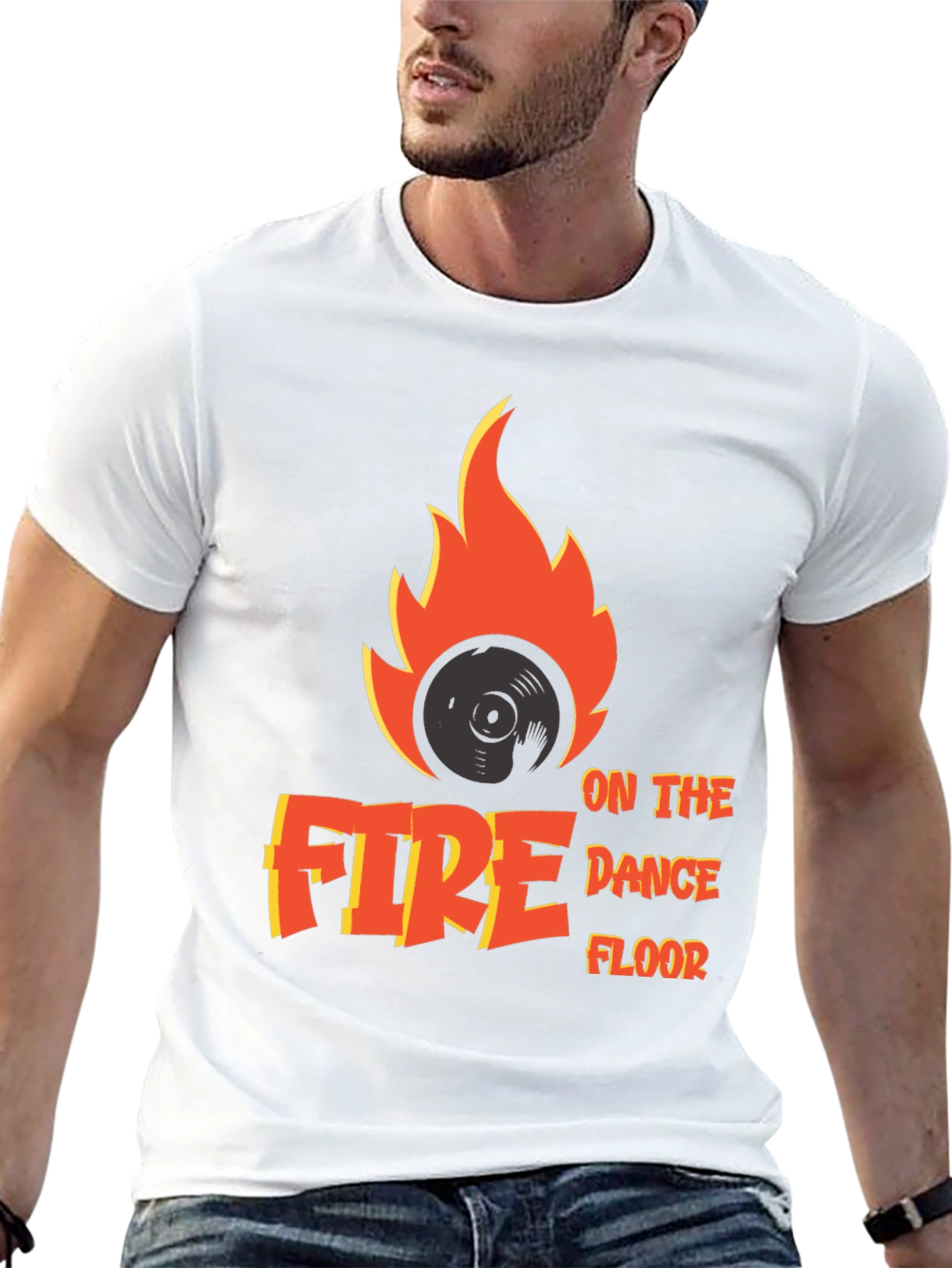Black Fire on the Dance Floor T-Shirt - DJ Vinyl Flame Tee view 13